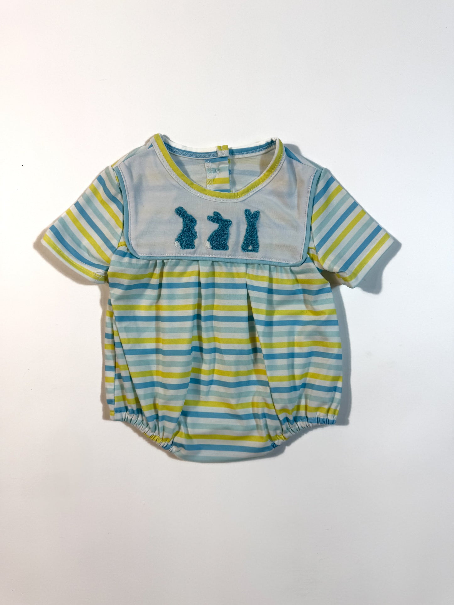 Blue Striped Bunny Smocked Bubble Romper