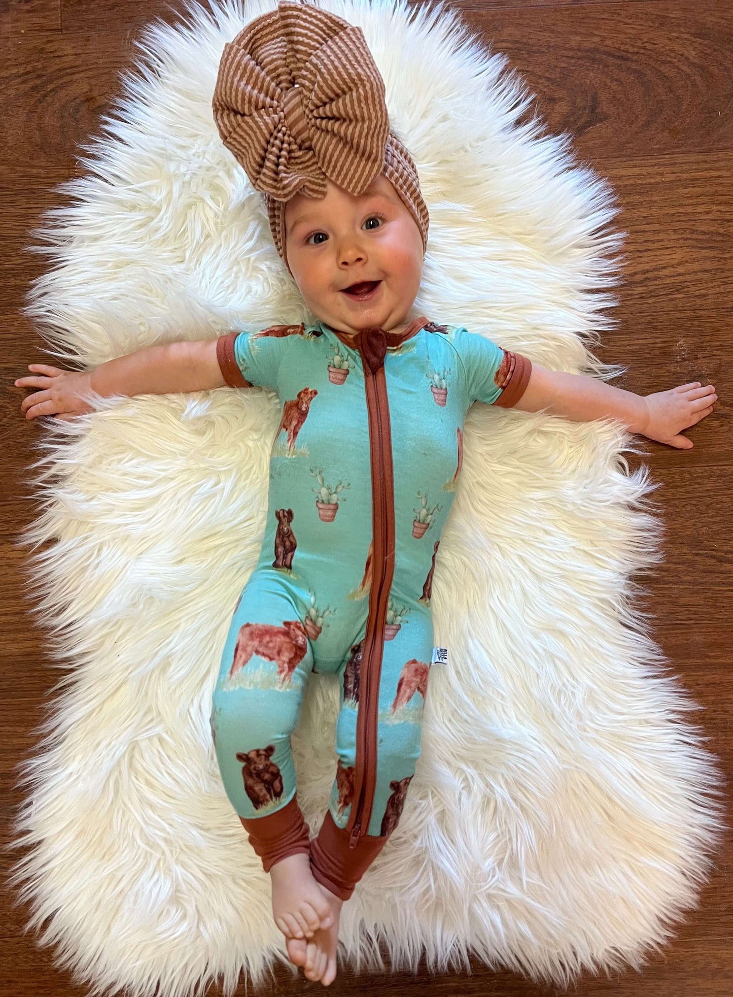 Teal Cow Short Sleeve Bamboo Sleeper