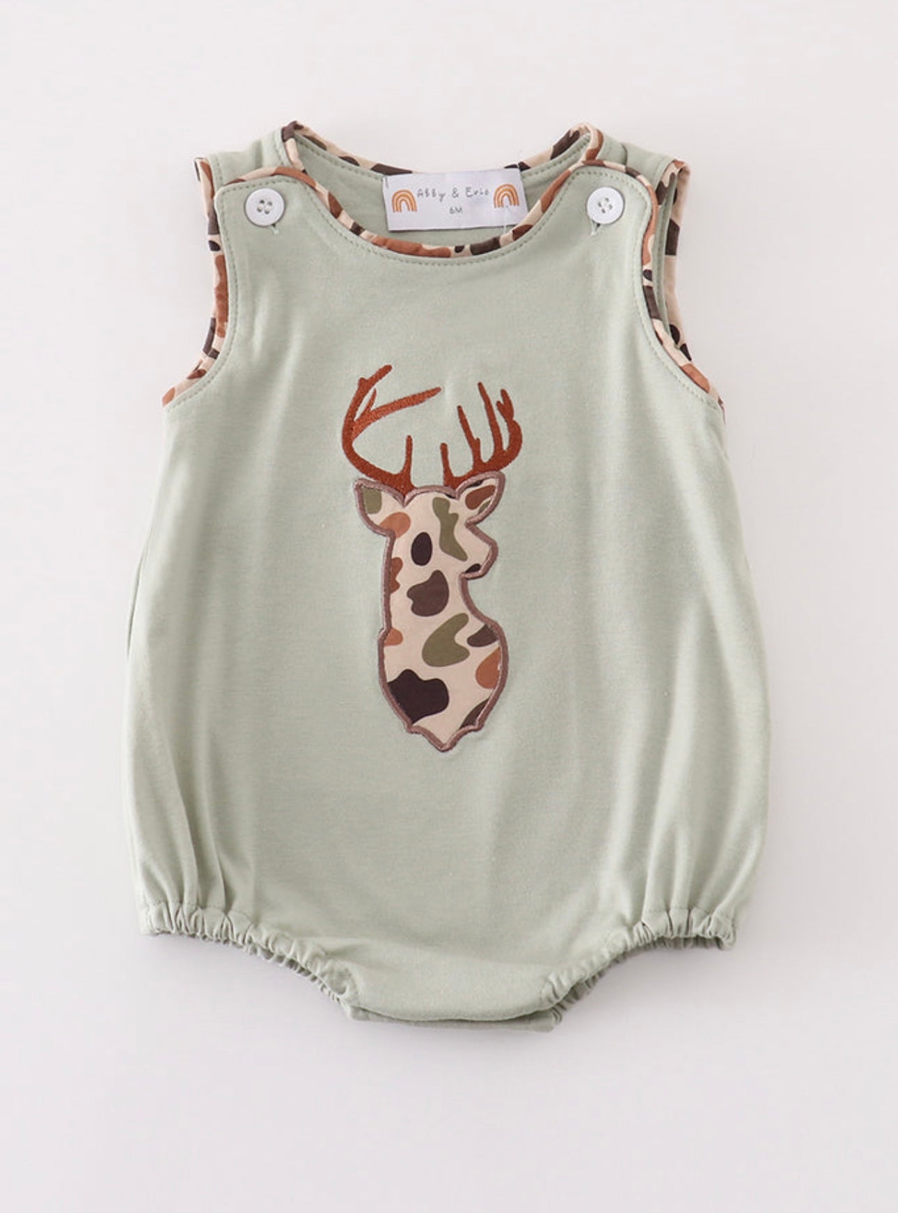 Green Camo Deer Smocked Bubble Romper