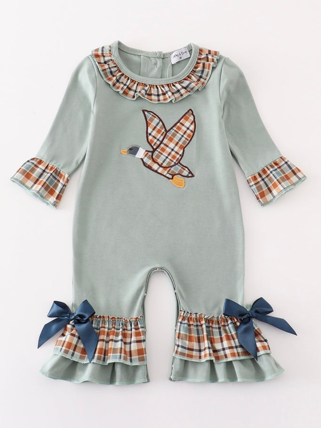 Sage Duck Girls Ruffled Smocked Romper