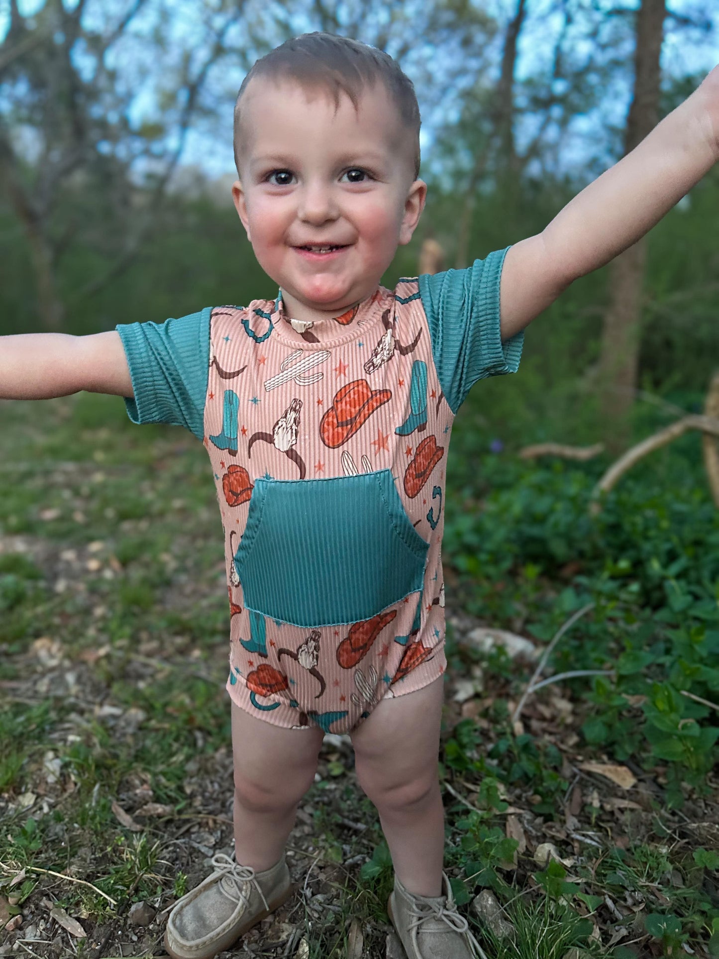 Western Tan With Turquoise Romper (FINAL SALE)