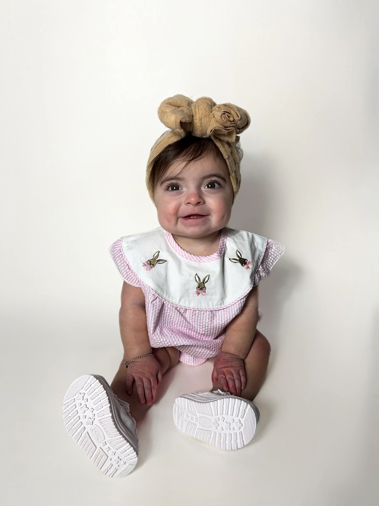 Pink Stripe Bunny Smocked Bubble Romper