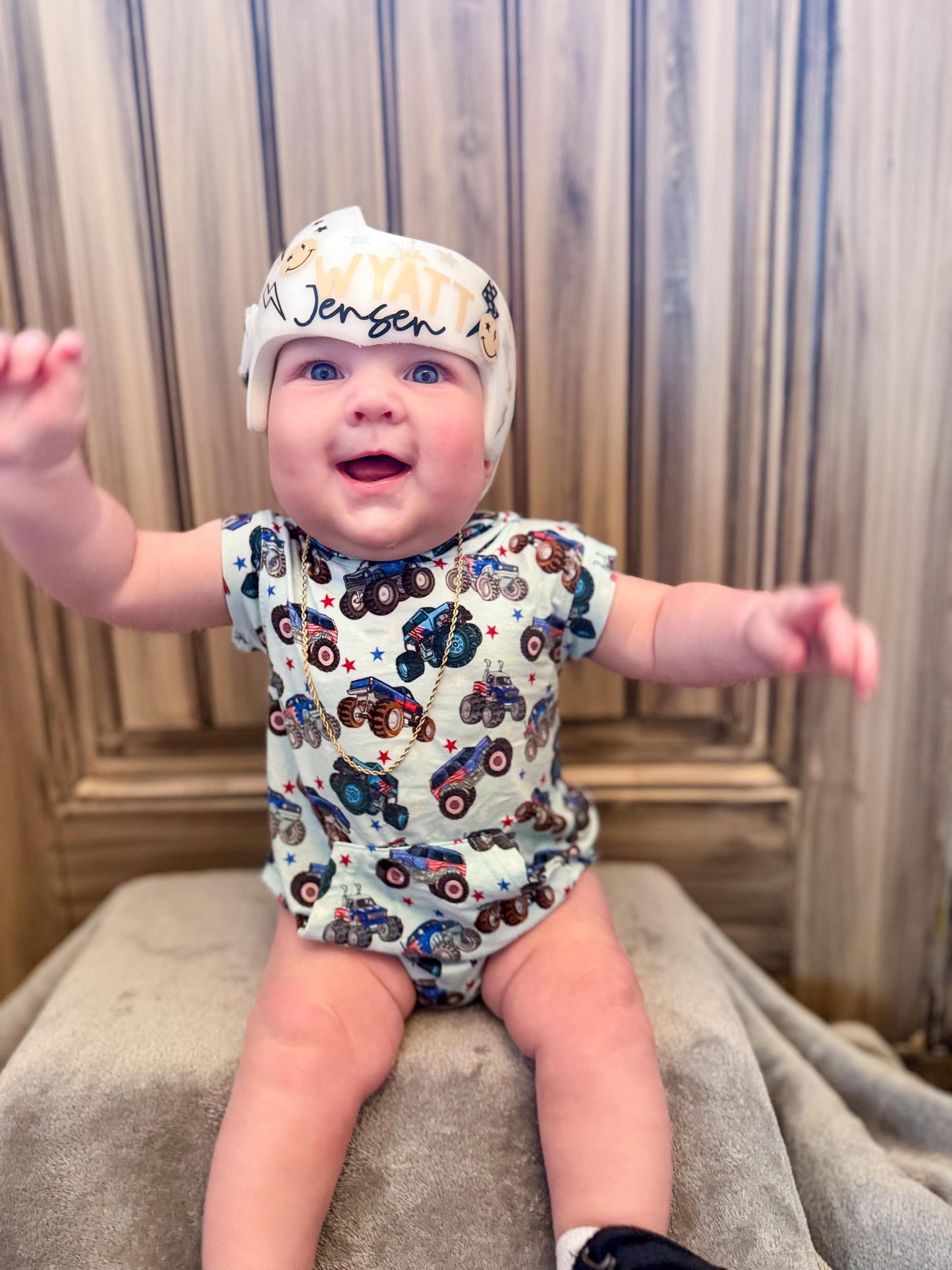 Red, White & Vrooooom Hooded Bamboo Romper