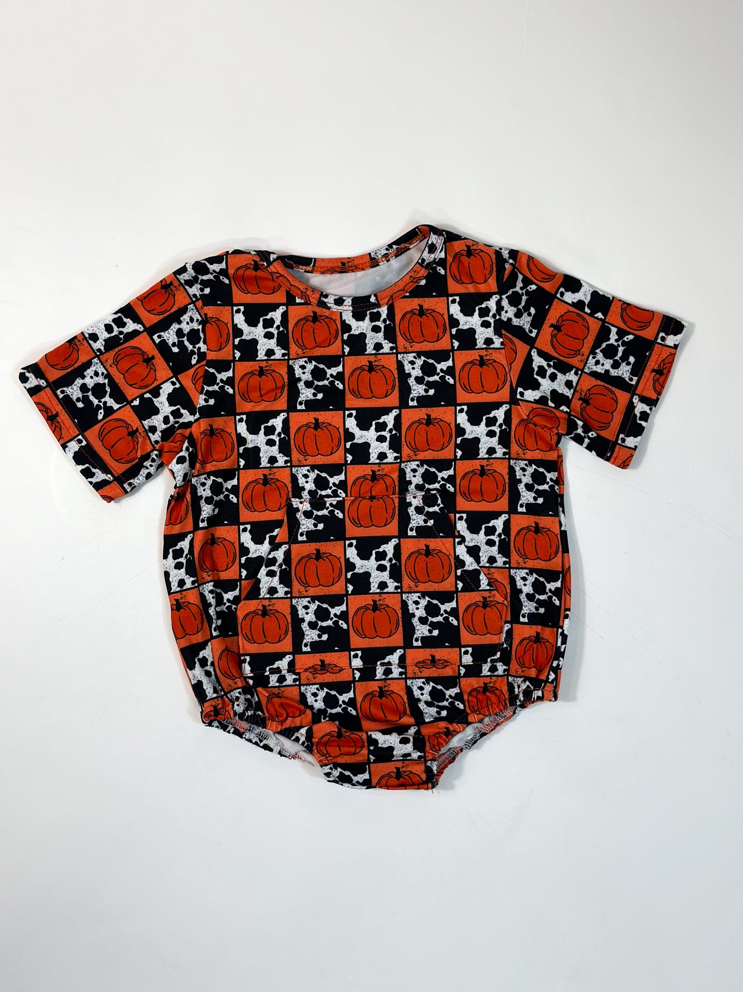 Size 12/18 Months Cow Print & Pumpkin Checks Bubble Romper (FINAL SALE)