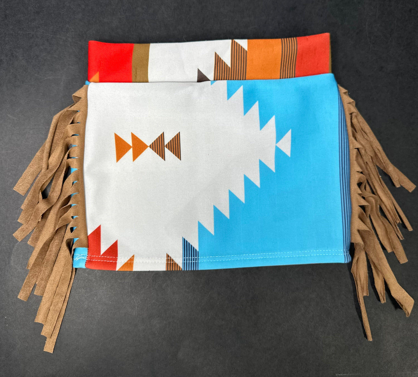 Youth 10/12 Blue & Red Aztec Side Fringe Skirt (FINAL SALE)