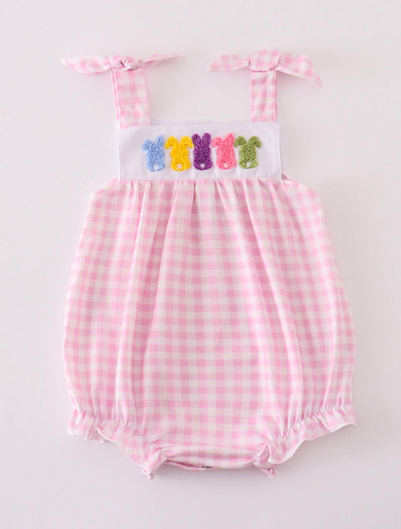 Pink Plaid Bunny Smocked Bubble Romper