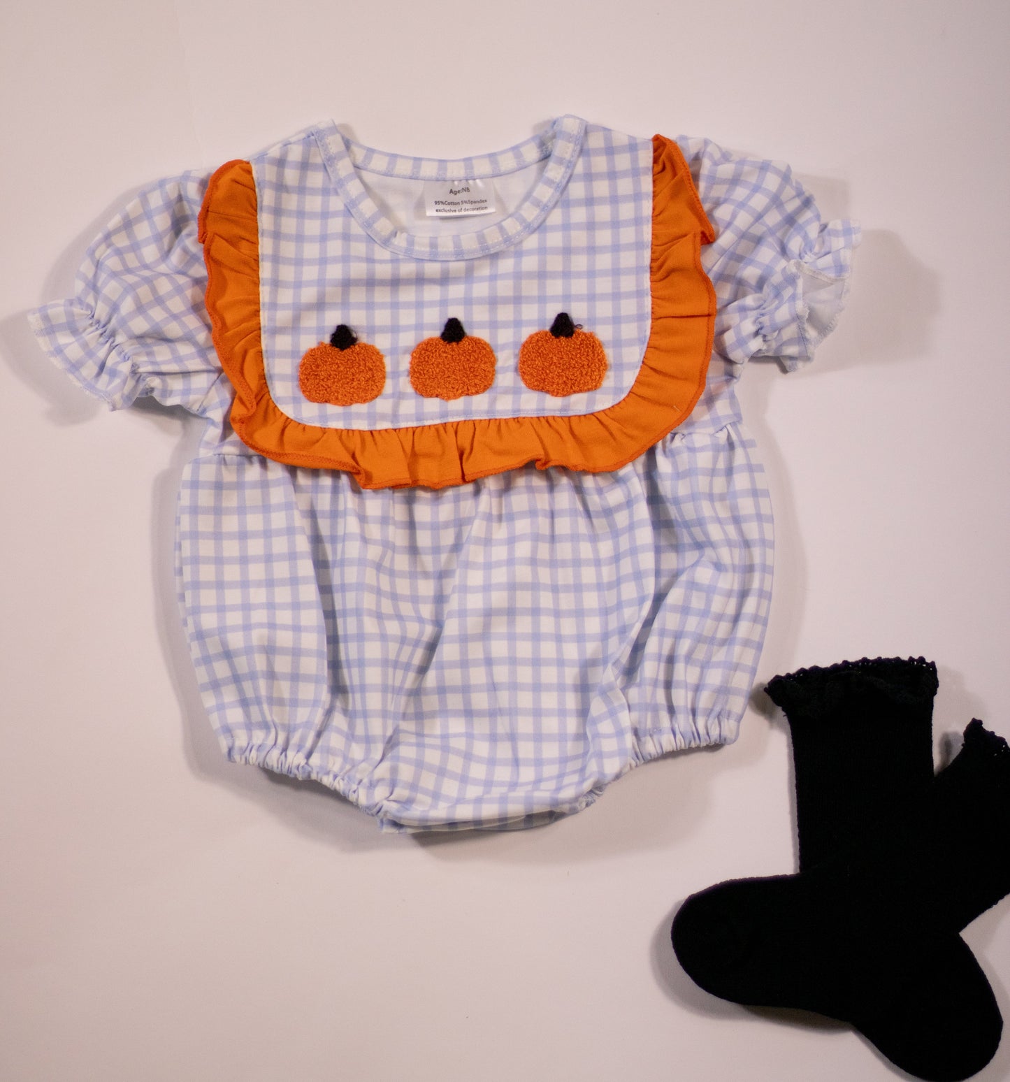 6 Months Blue Plaid Pumpkin Bubble Romper (FINAL SALE)