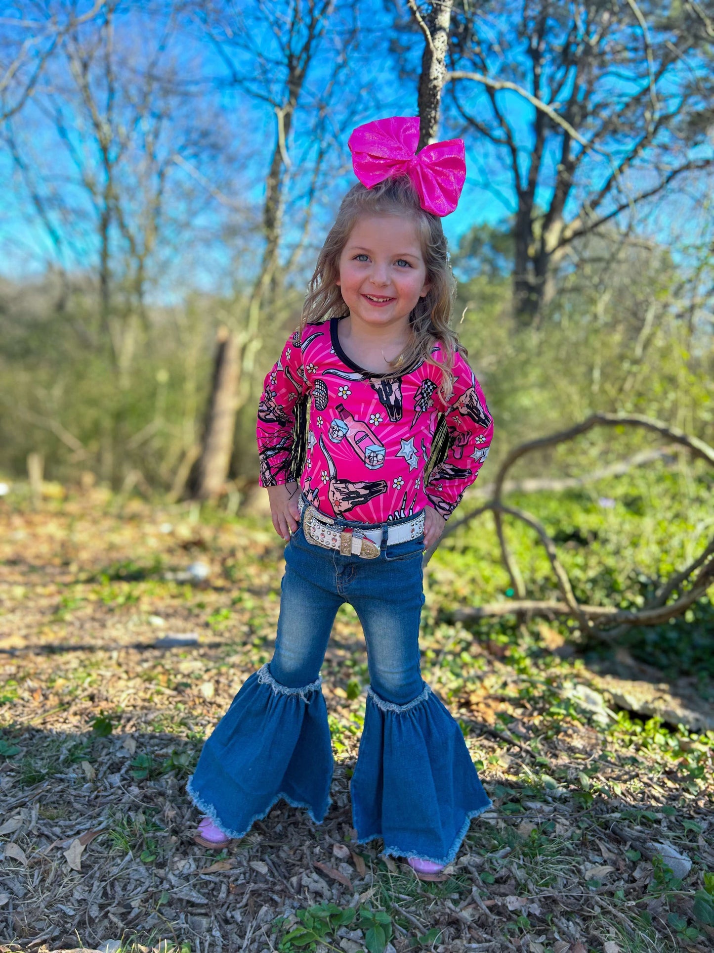 Pink Western Print Fringed Leo