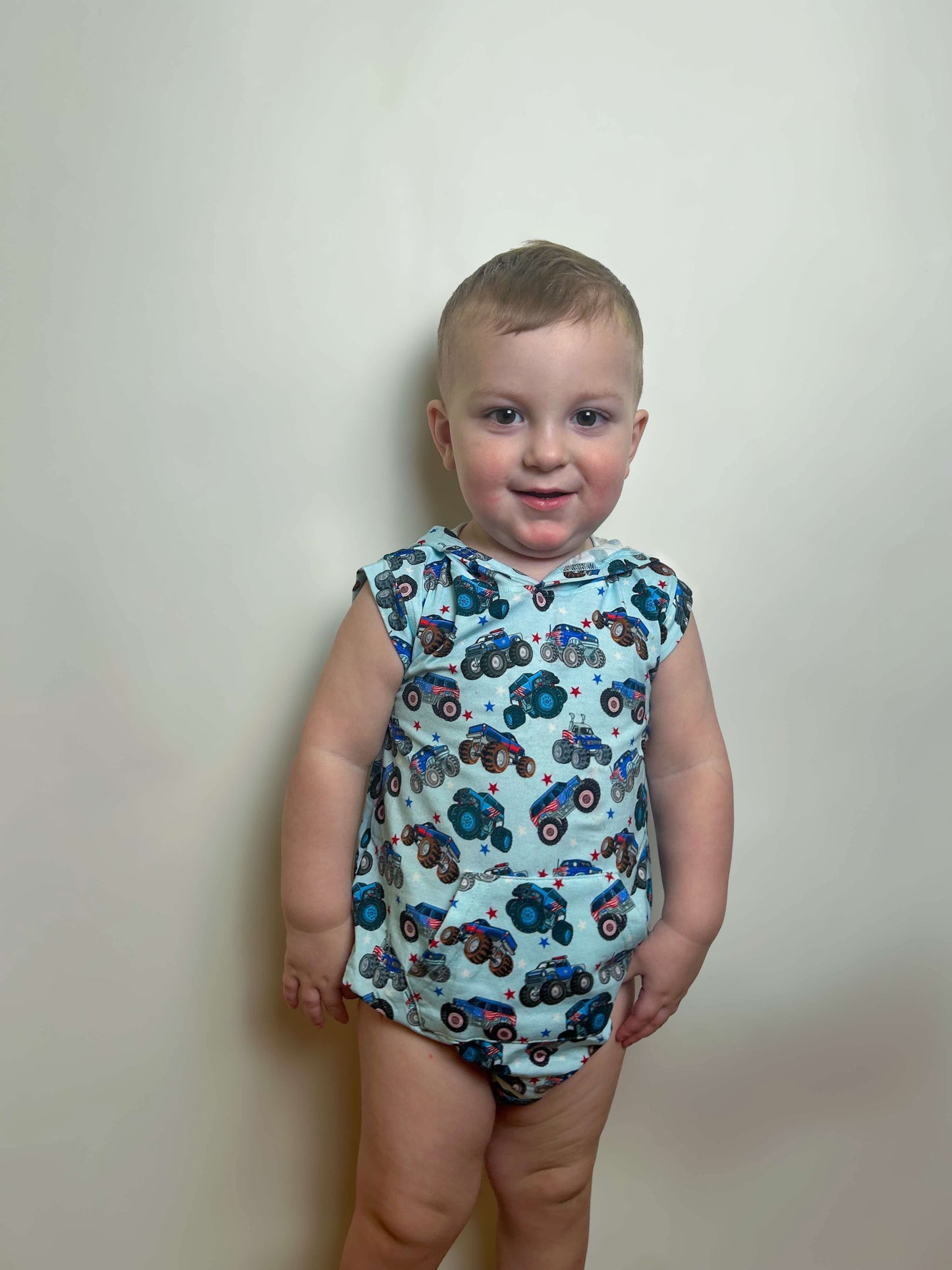 Red, White & Vrooooom Hooded Bamboo Romper