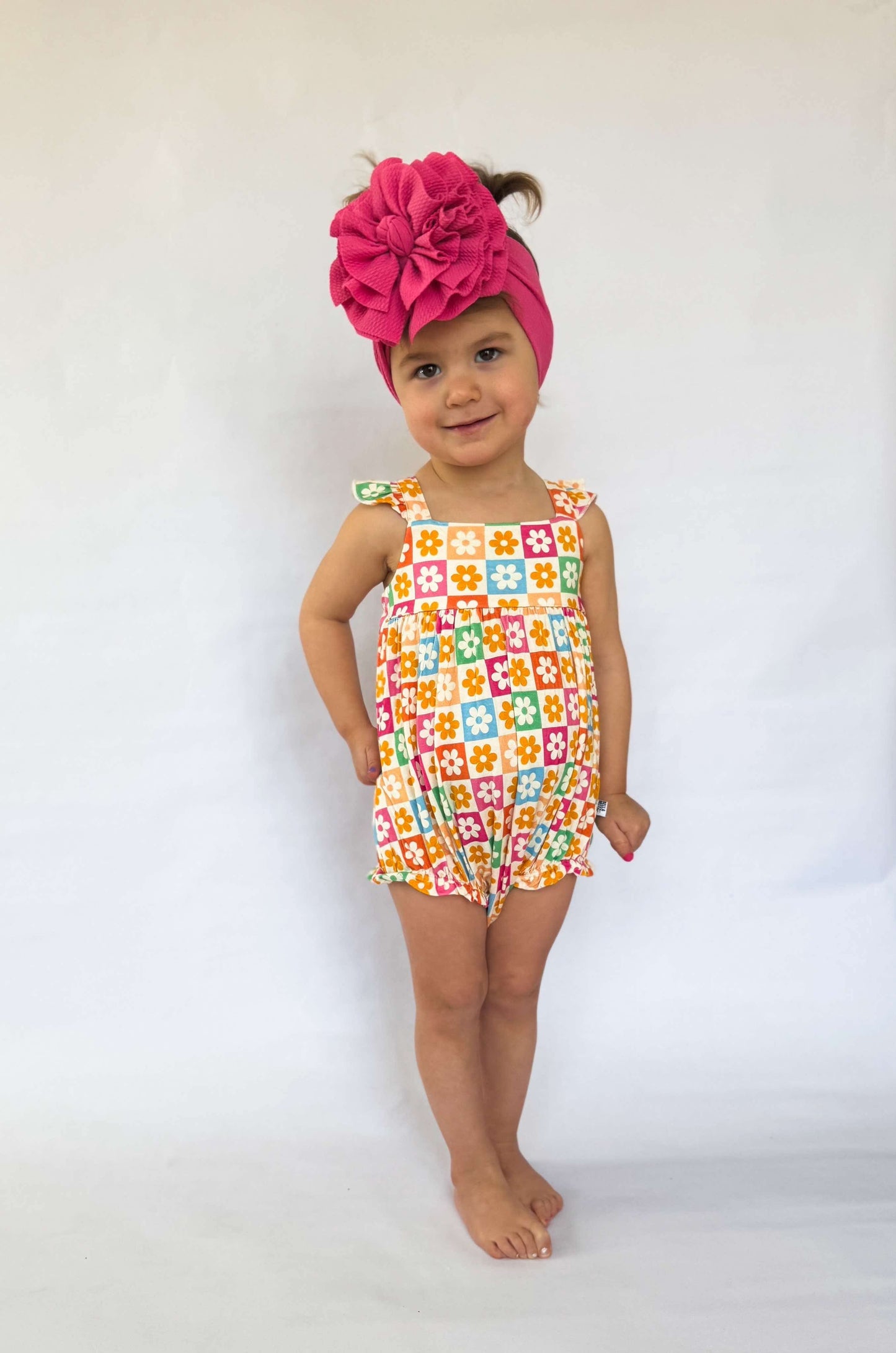 Checkered Floral Bamboo Romper