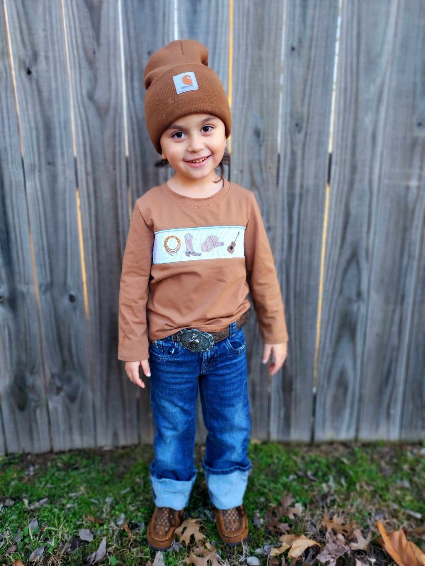 Brown Cowboy Smocked Top