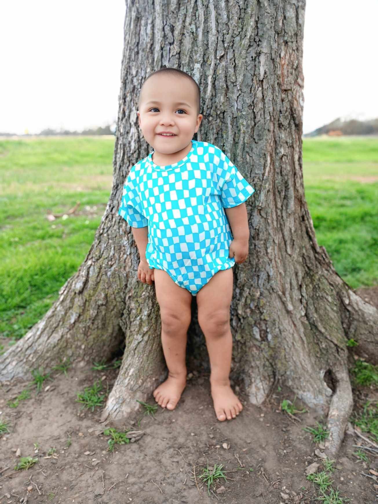 Wavy Checks Oversized Bamboo Romper