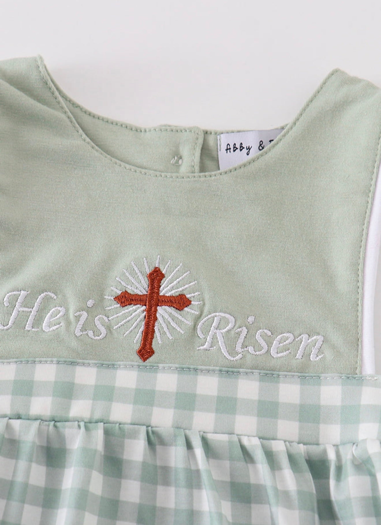 Sage He Has Risen Boys Smocked Bubble Romper