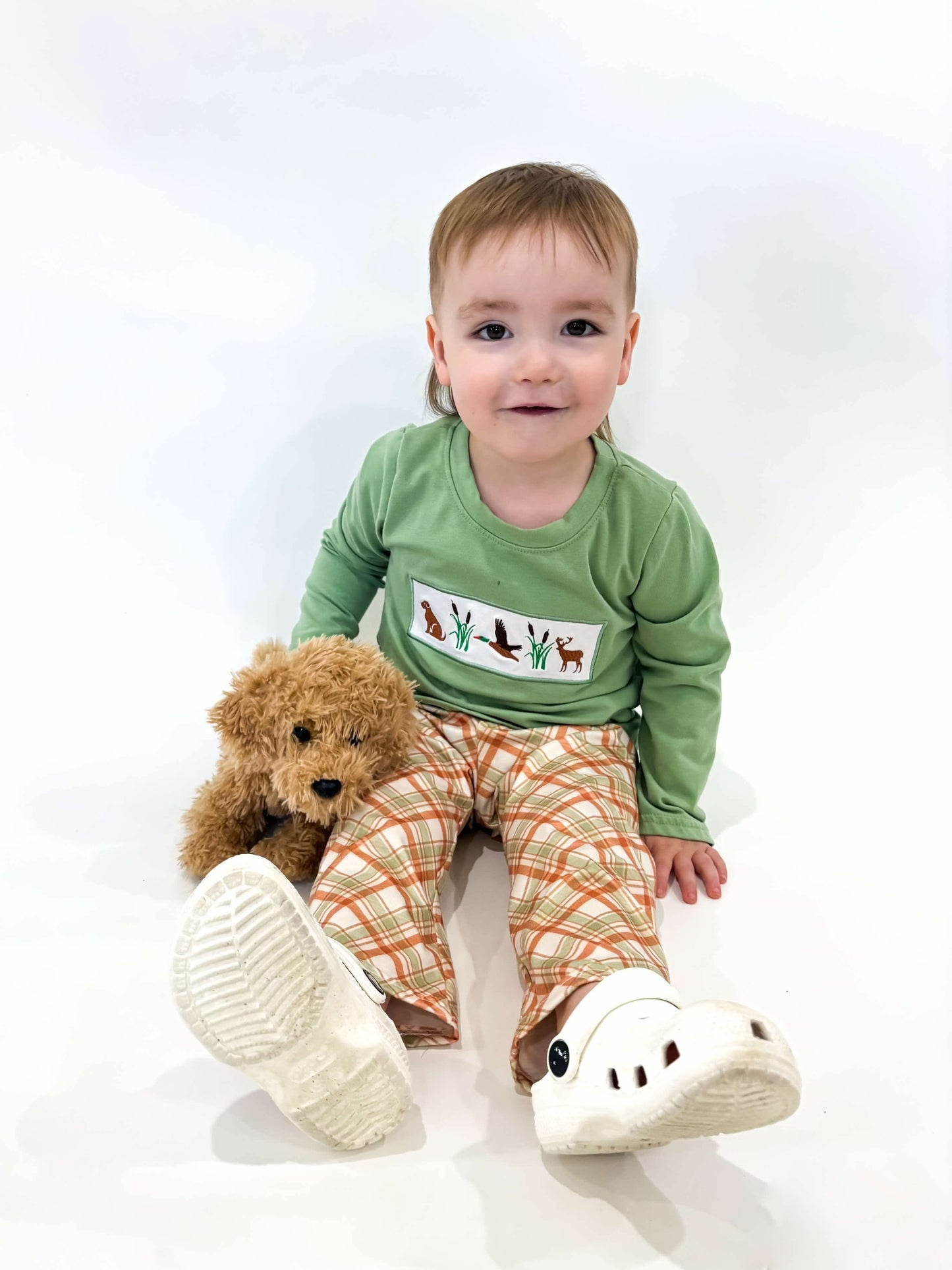 Green Hunting Boys Smocked Set