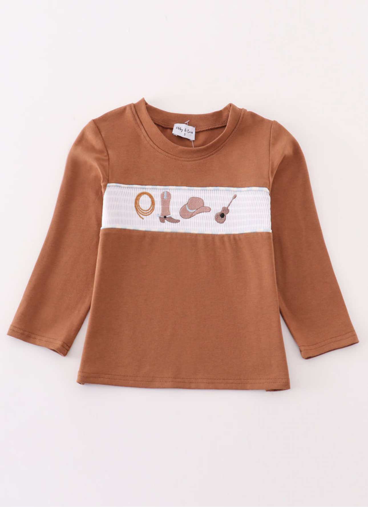 Brown Cowboy Smocked Top