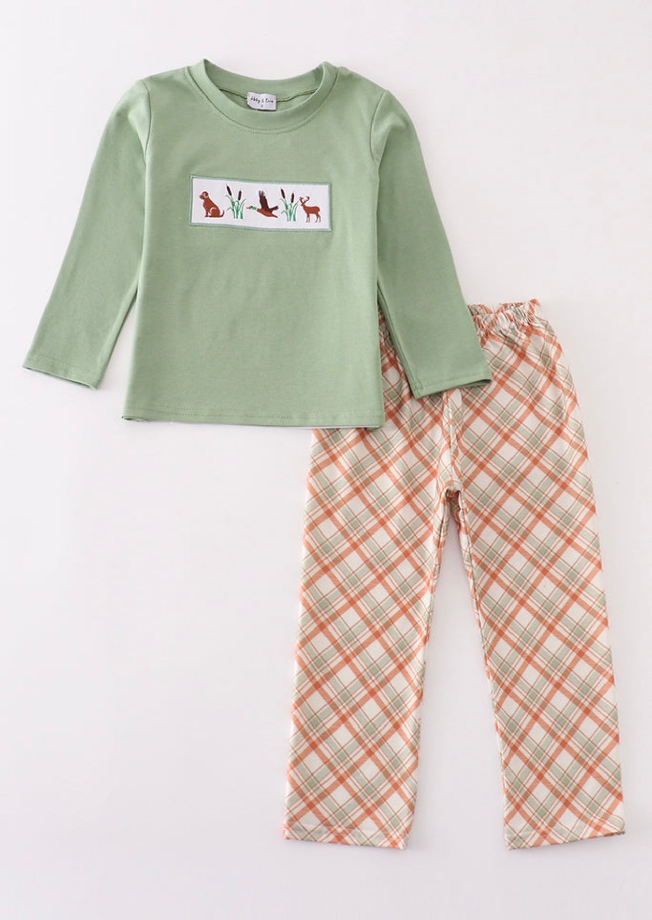 Green Hunting Boys Smocked Set