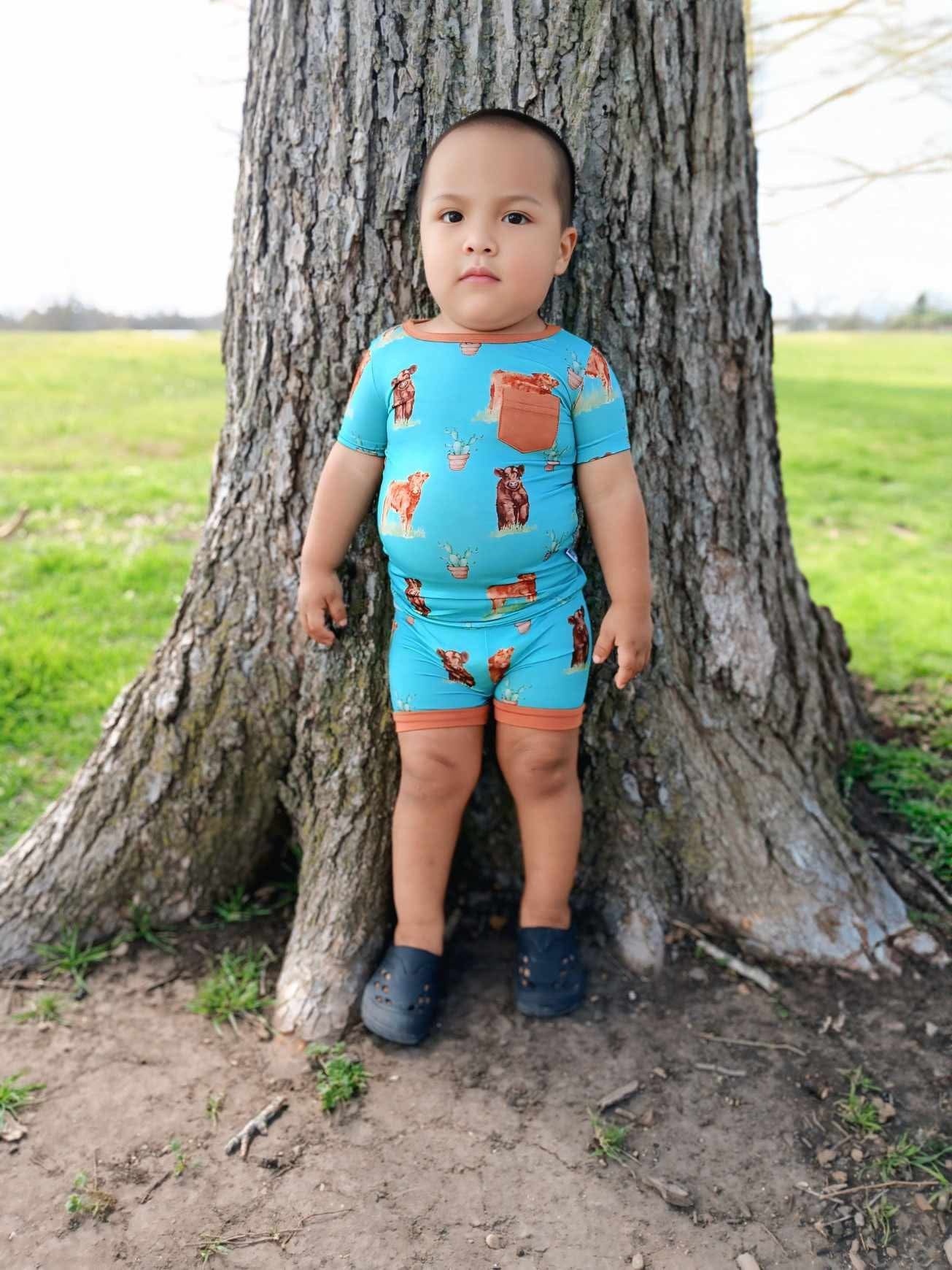 Teal Cow Bamboo Short Set