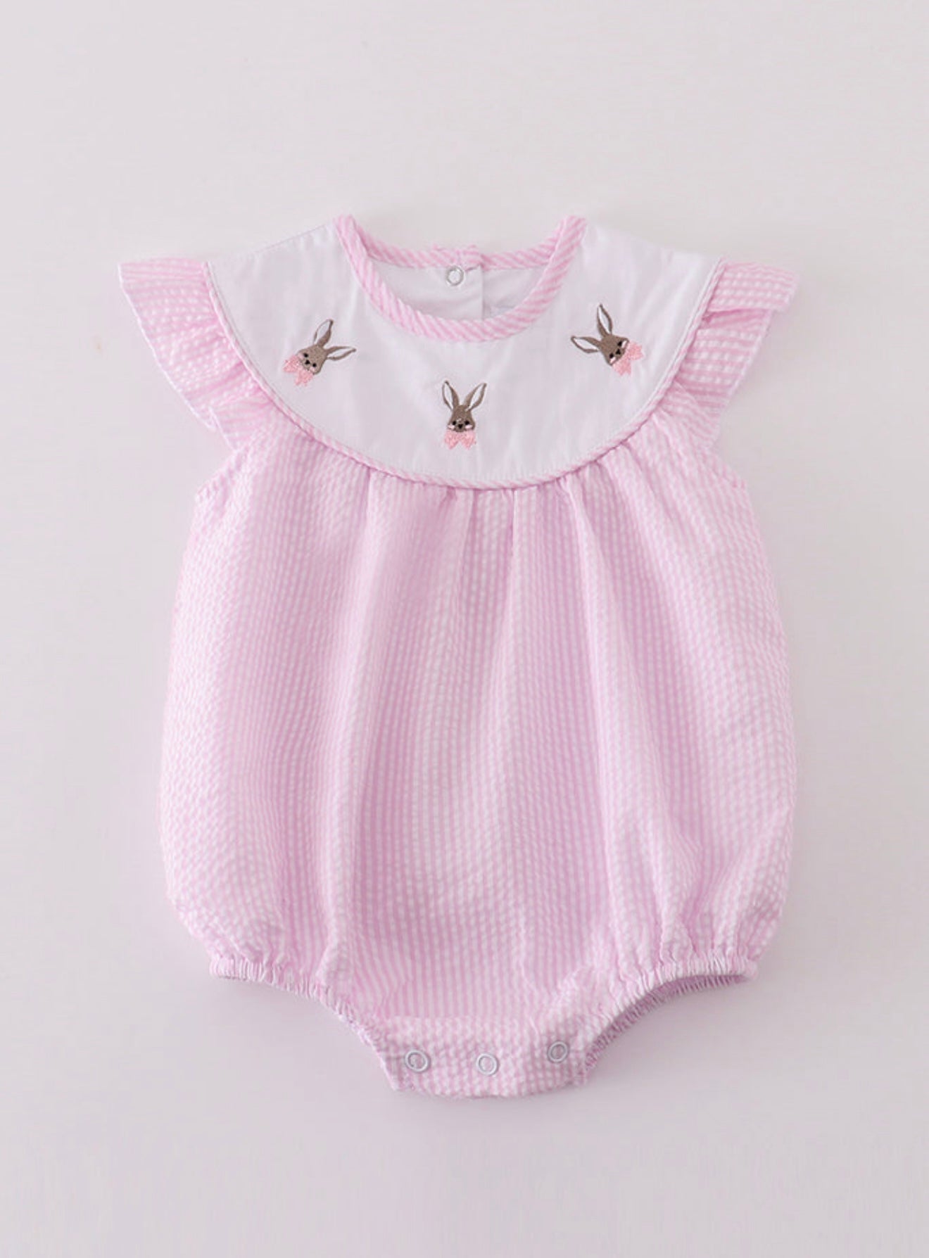 Pink Stripe Bunny Smocked Bubble Romper