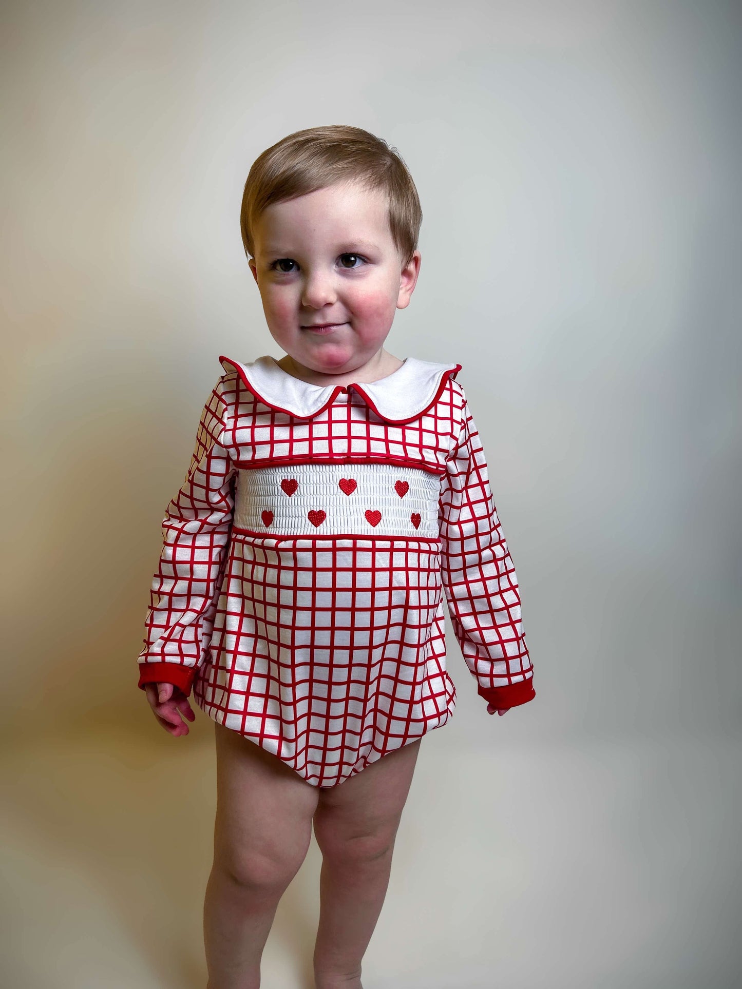 Plaid Valentines Smocked Bubble Romper (FINAL SALE)