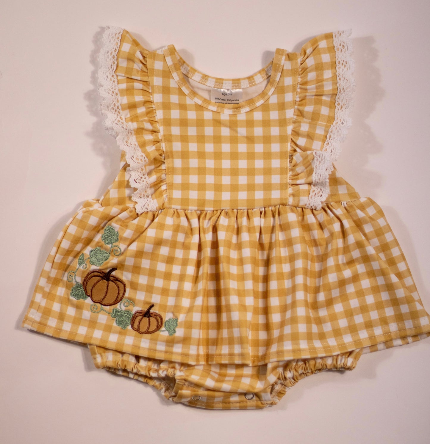 Mustard Plaid Pumpkin Smocked Bubble Romper (FINAL SALE)