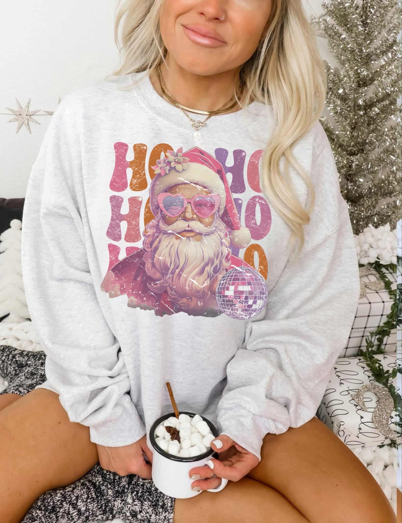 Pink Disco Heart Glasses Santa