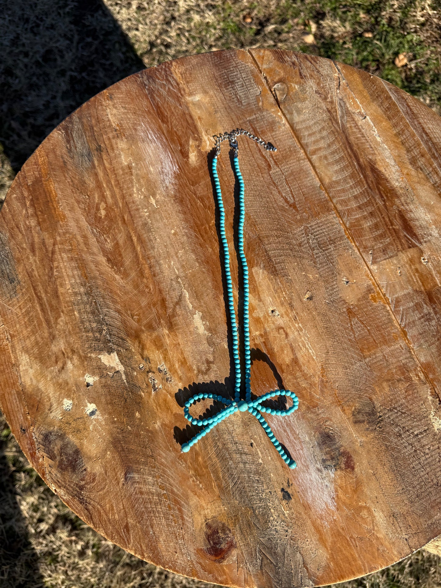 Turquoise Beaded Bow Necklace