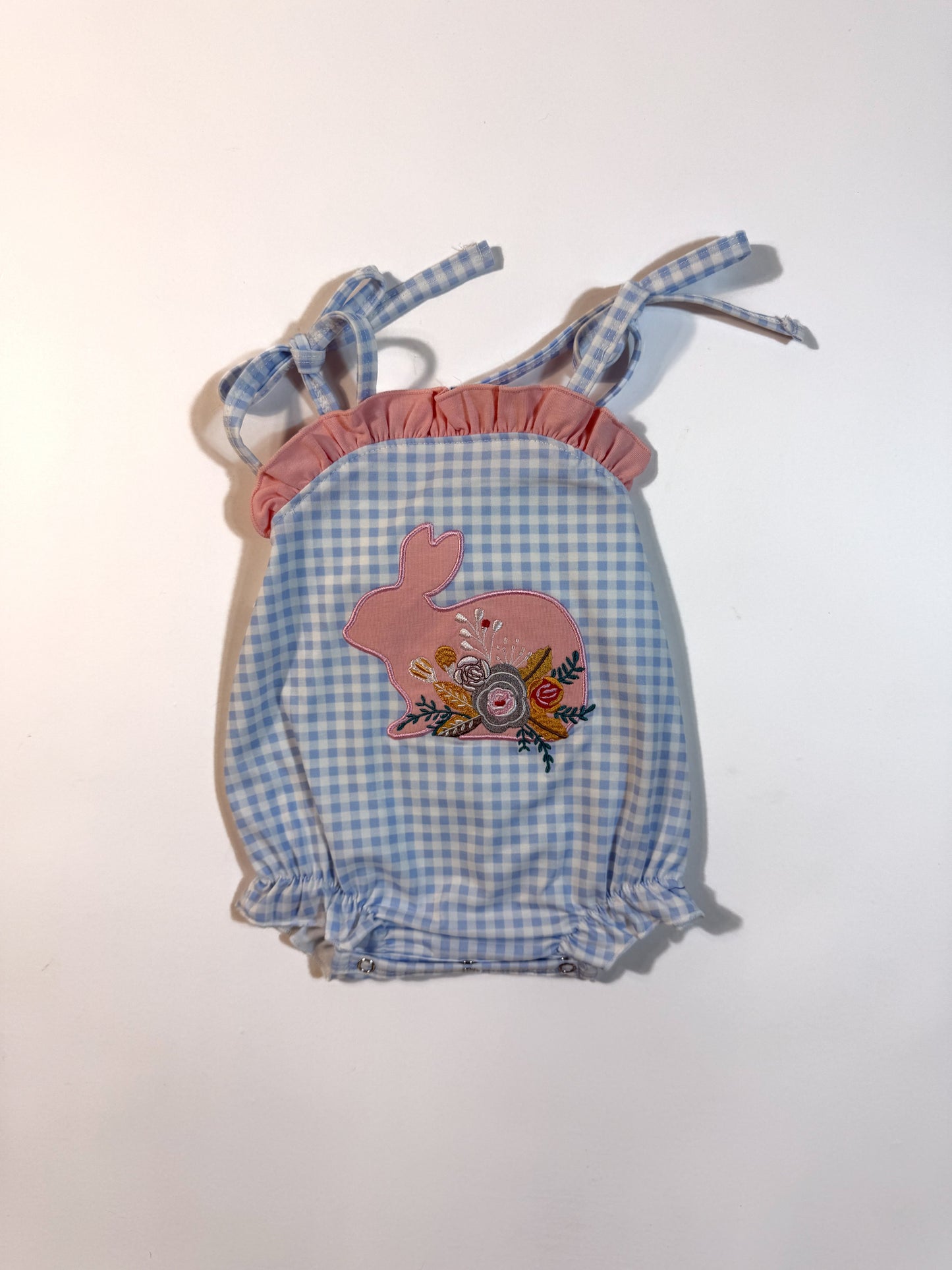Blue Plaid Bunny Smocked Bubble Romper
