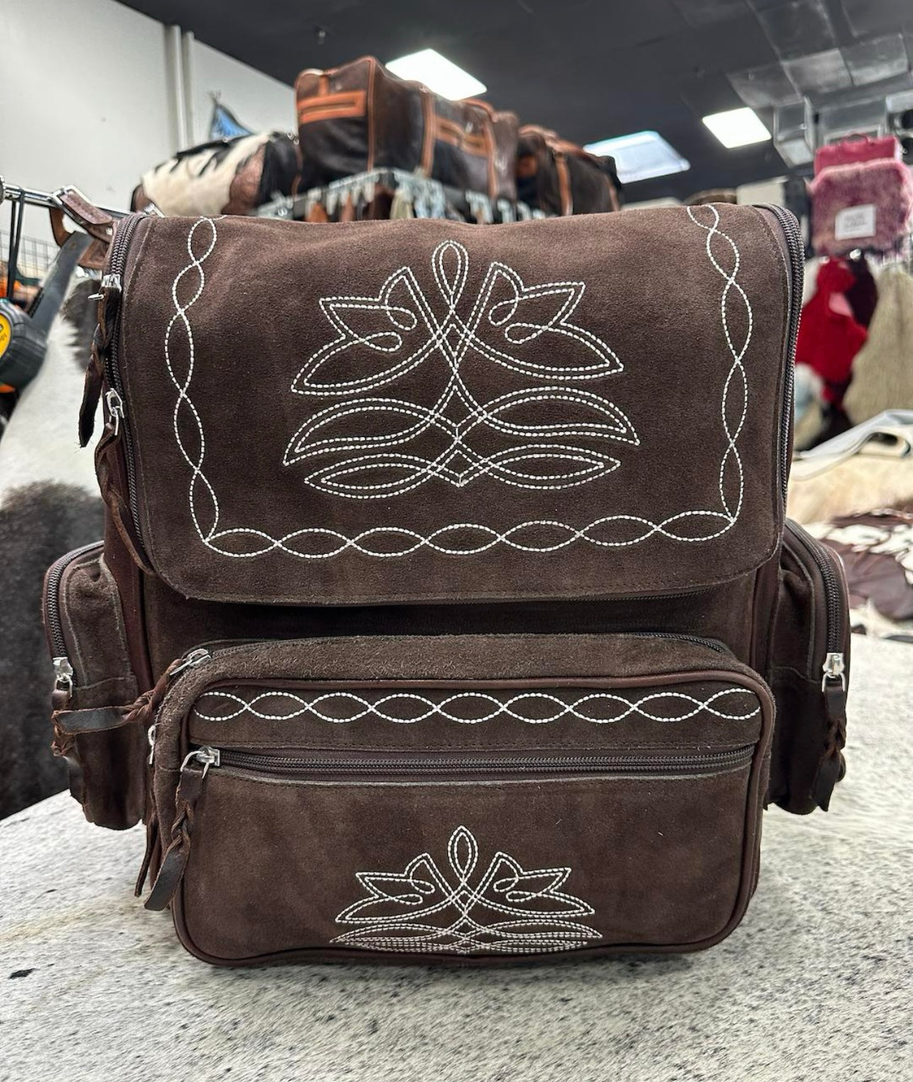 Boot Stitch Suede Backpacks