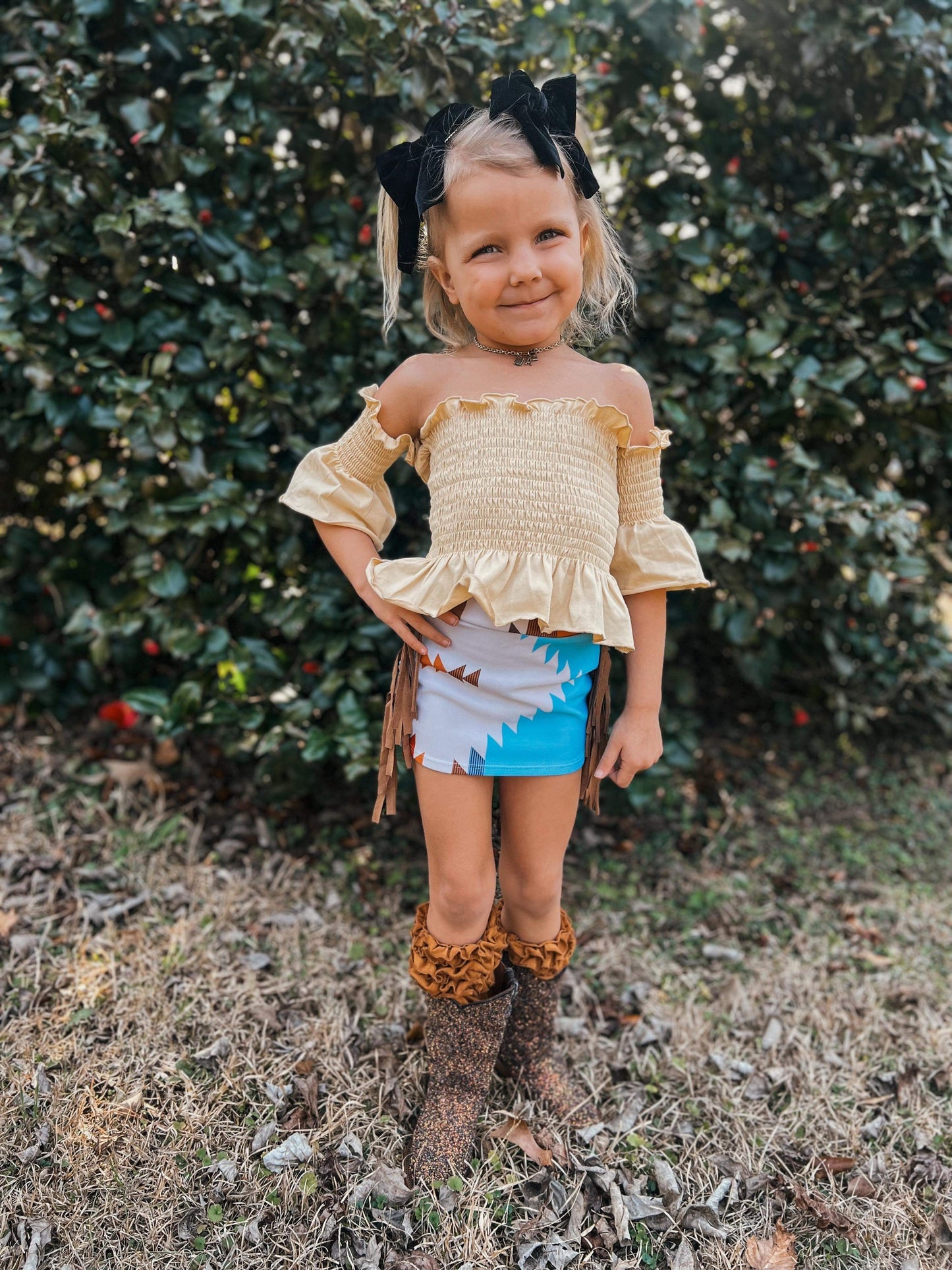 Youth 10/12 Blue & Red Aztec Side Fringe Skirt (FINAL SALE)