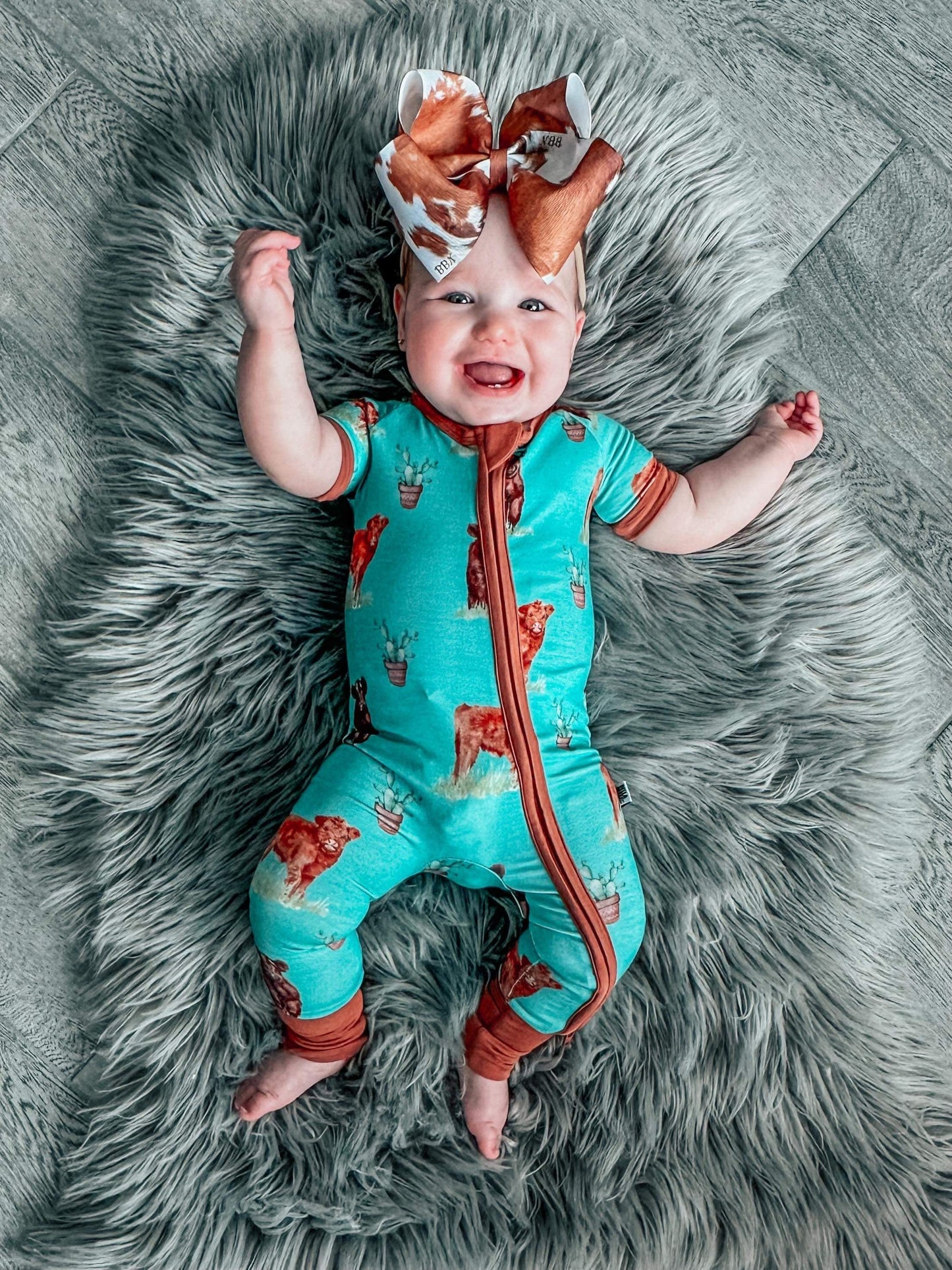 Teal Cow Short Sleeve Bamboo Sleeper