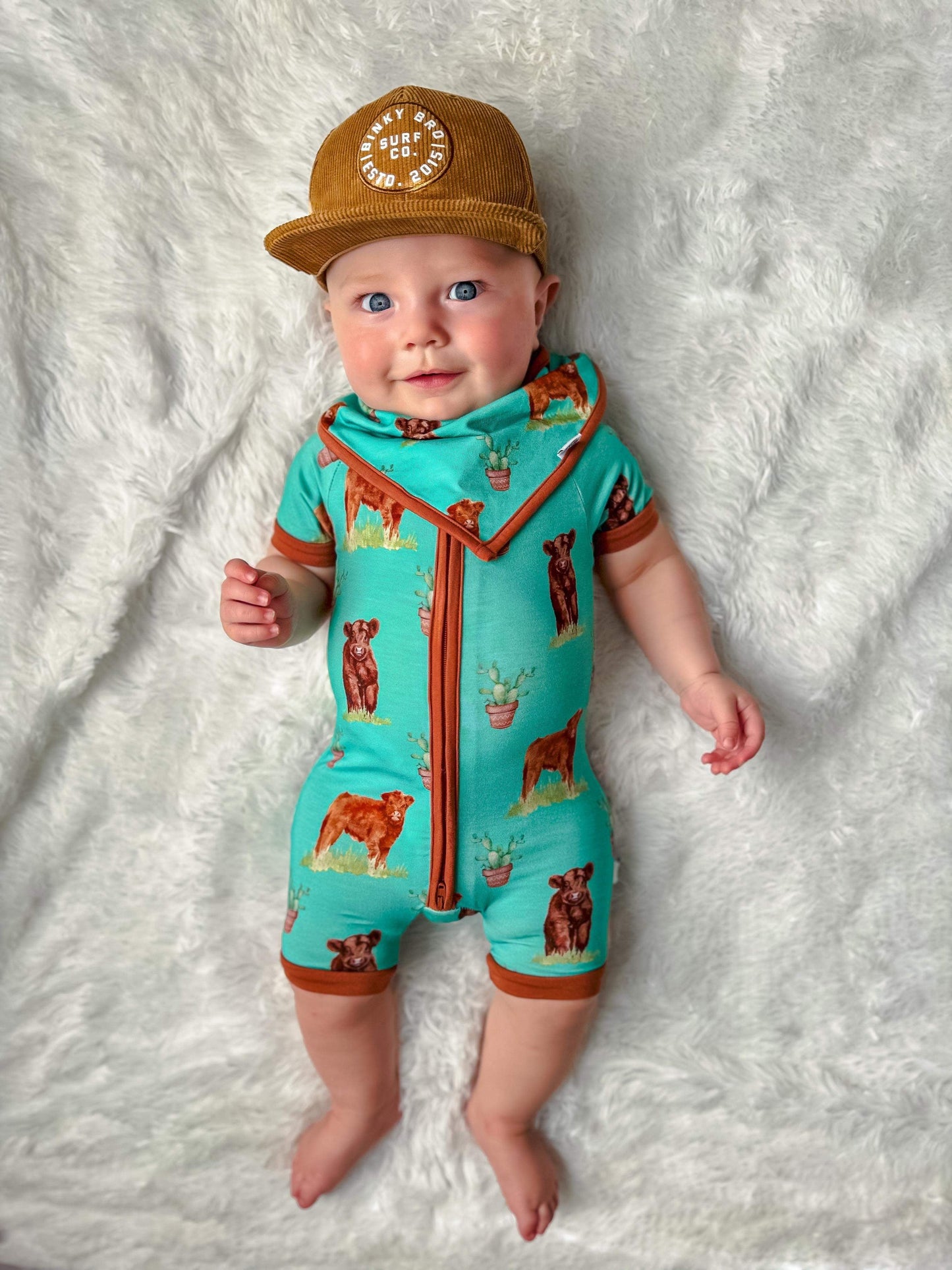 Teal Cow Bamboo Shortie Romper