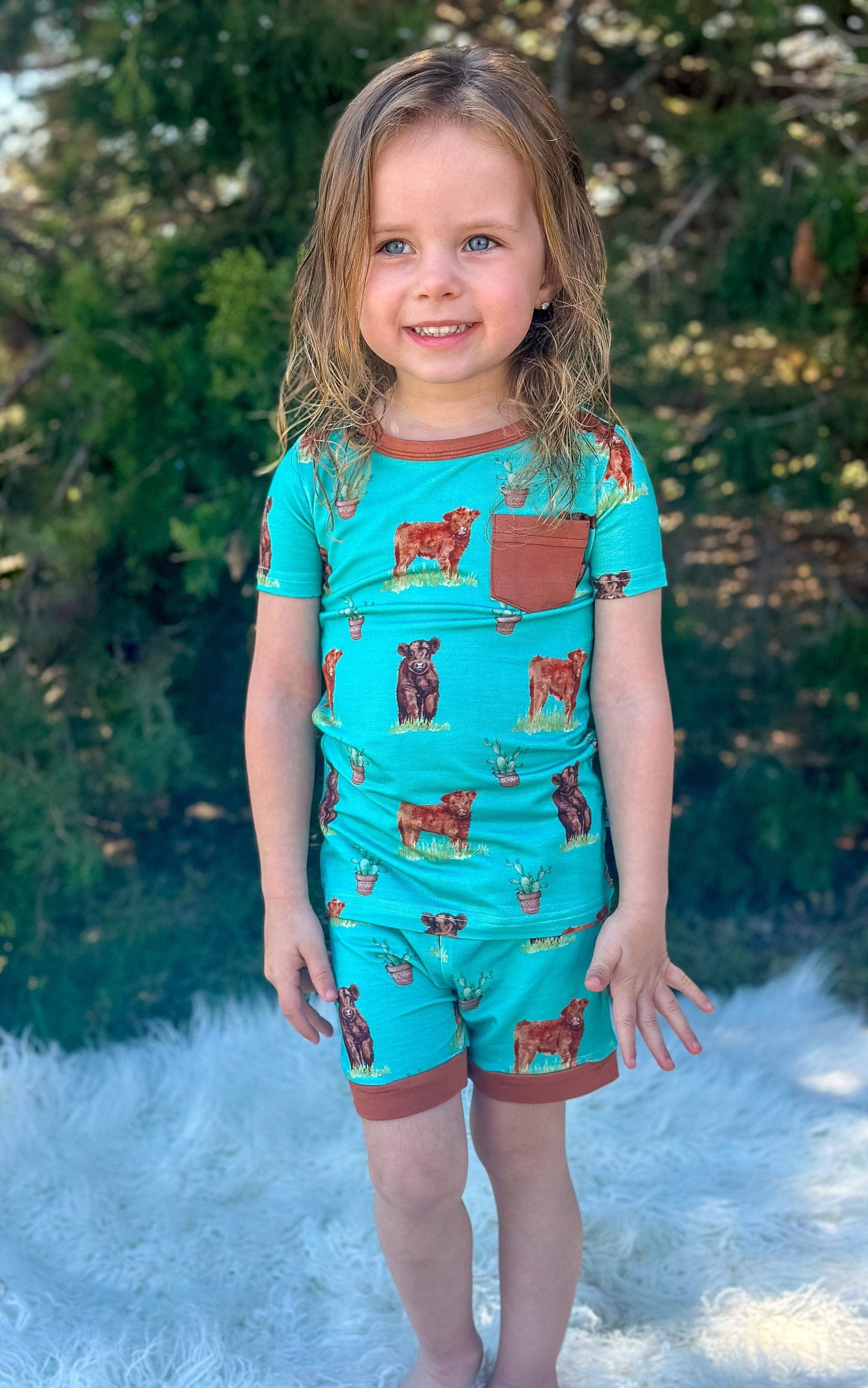 Teal Cow Bamboo Short Set