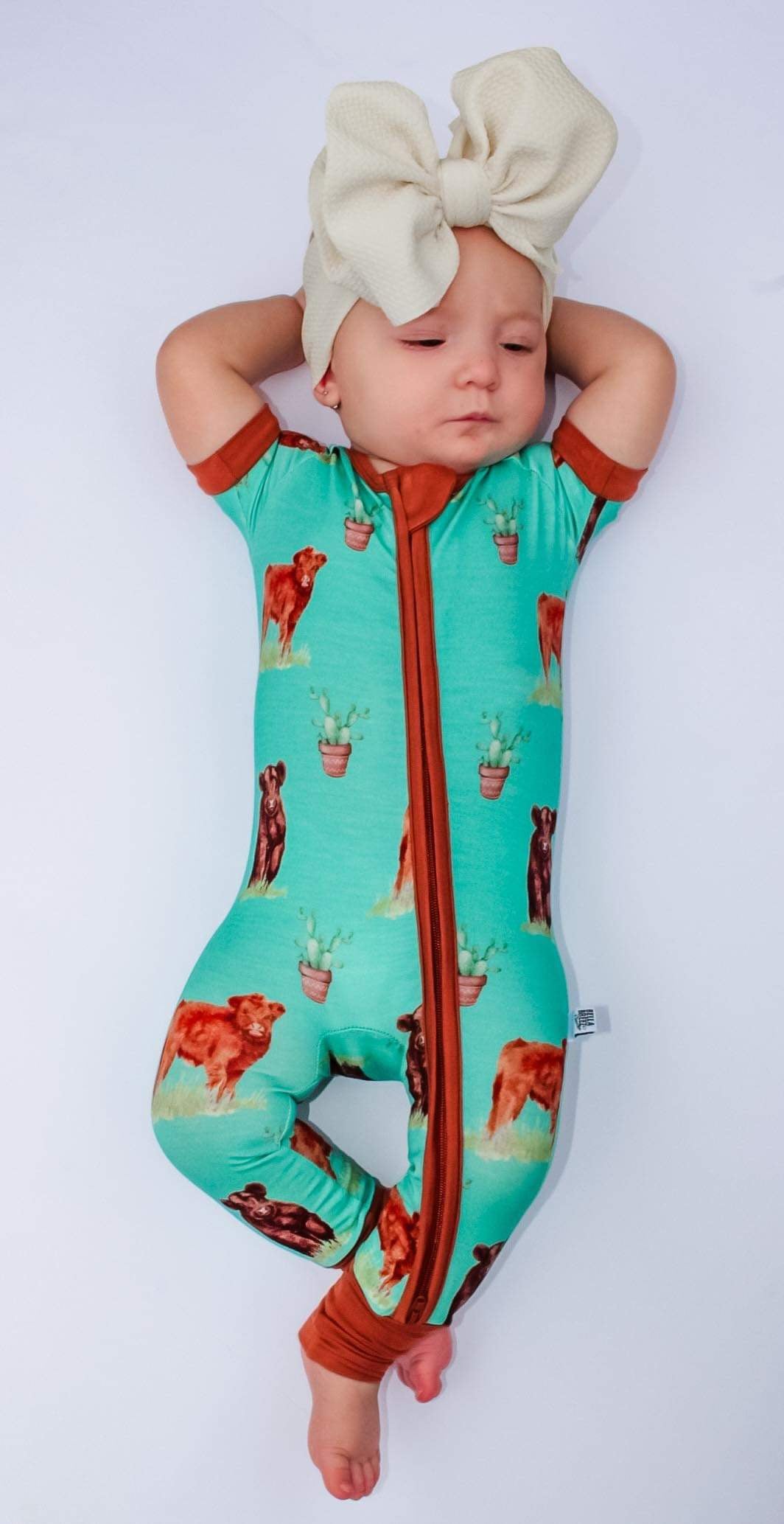Teal Cow Short Sleeve Bamboo Sleeper