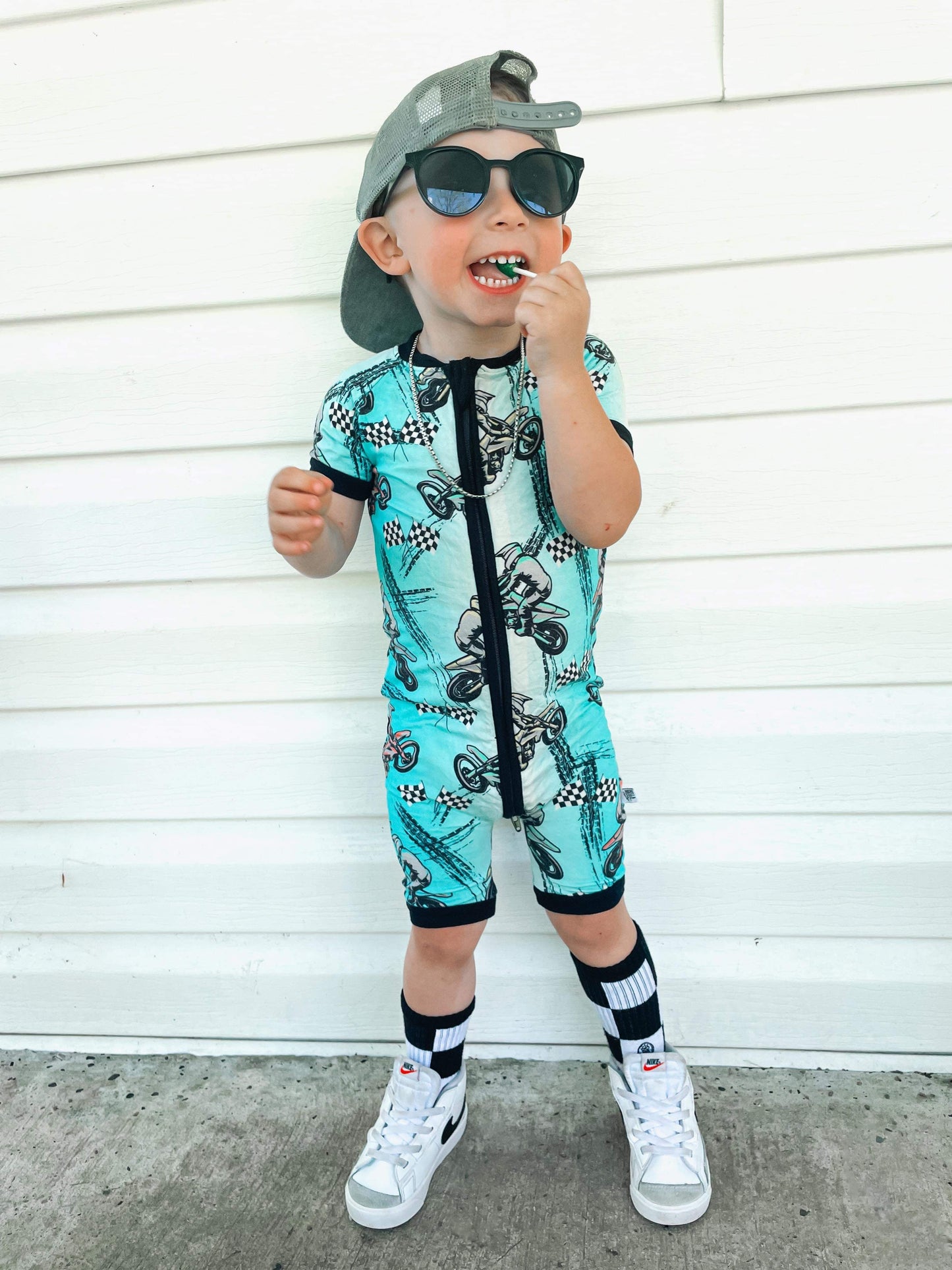 Dirt bike Bamboo Shortie Romper