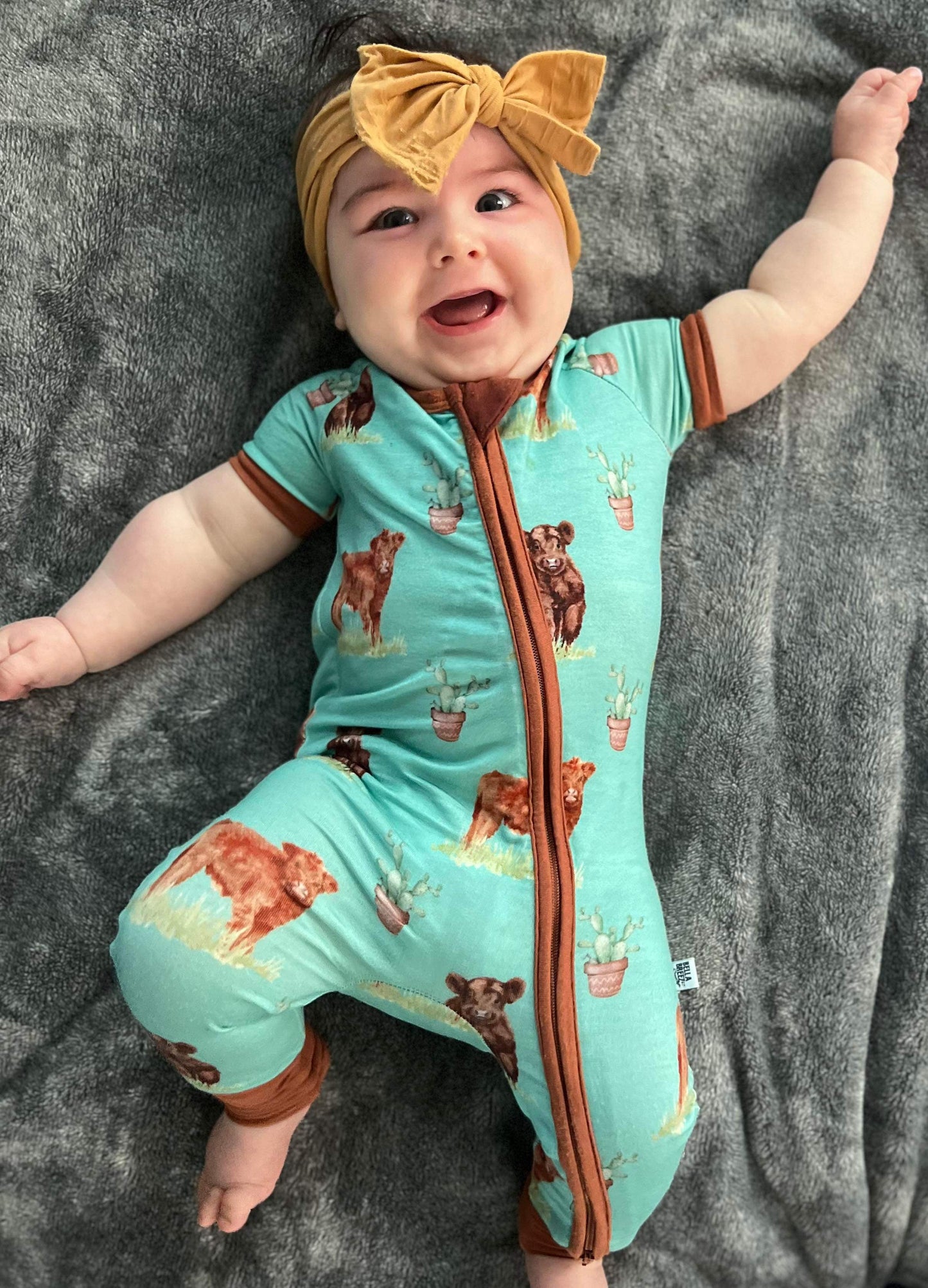 Teal Cow Short Sleeve Bamboo Sleeper