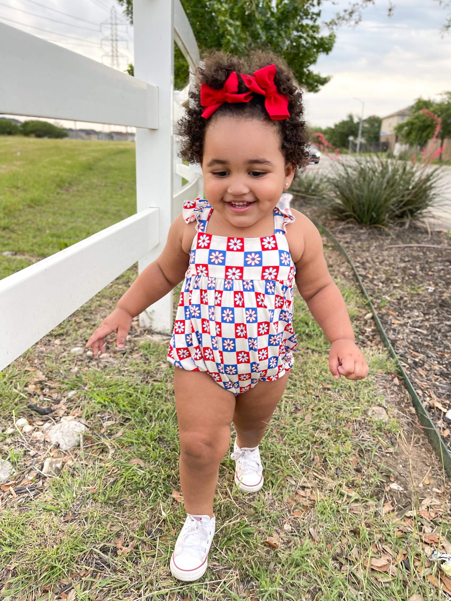Patriotic Checkered Bamboo Romper