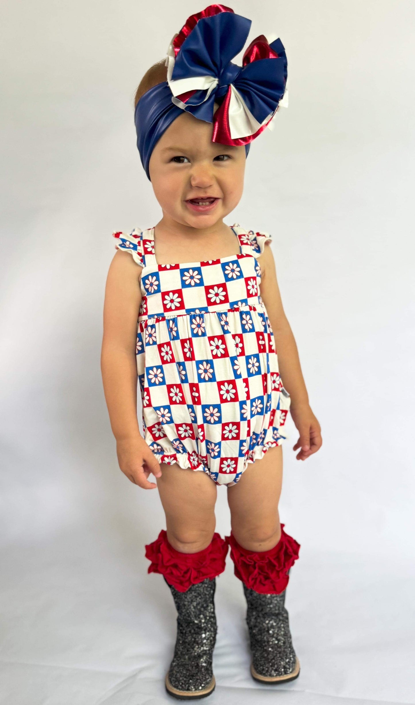 Patriotic Checkered Bamboo Romper