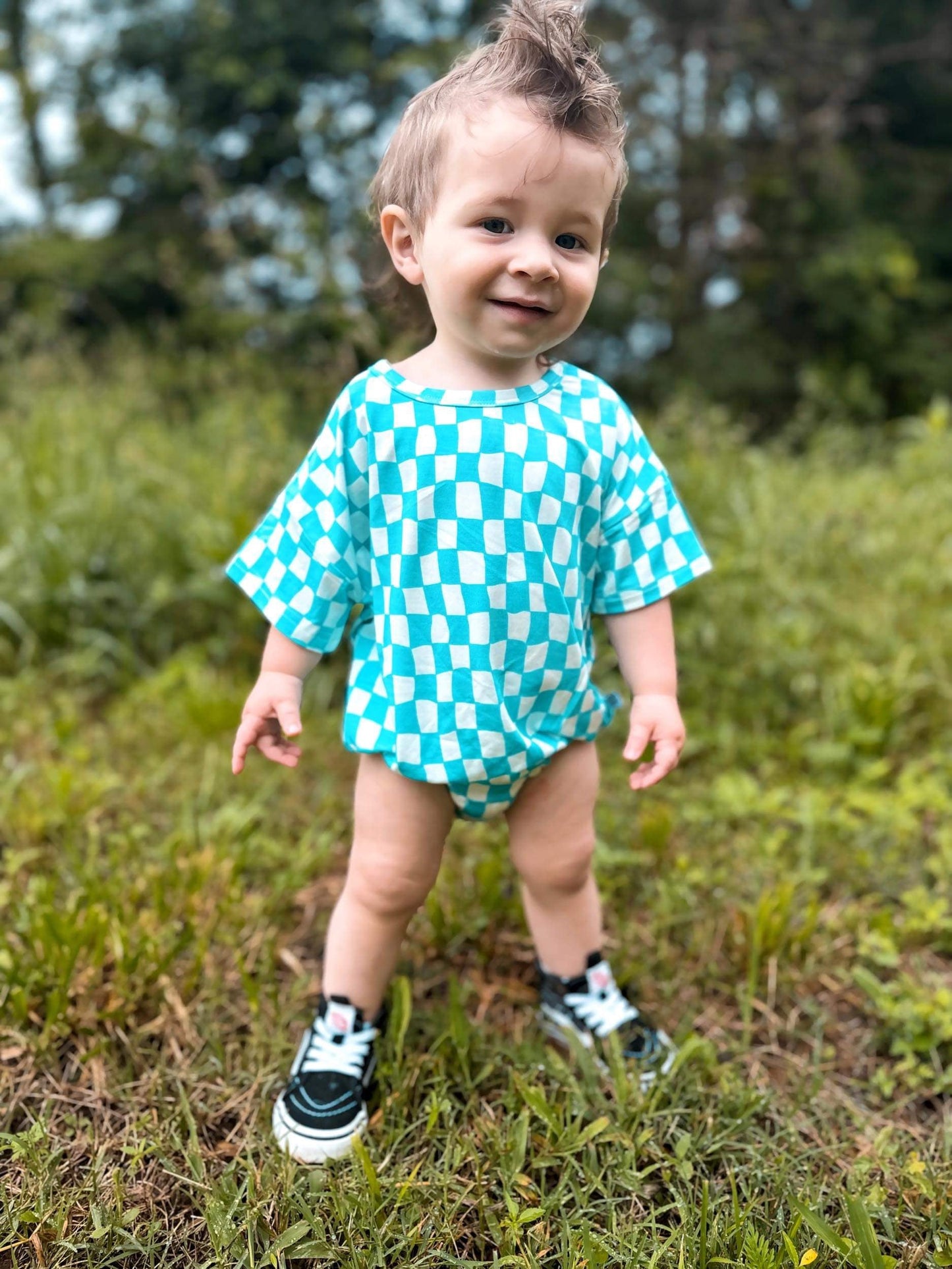 Wavy Checks Oversized Bamboo Romper