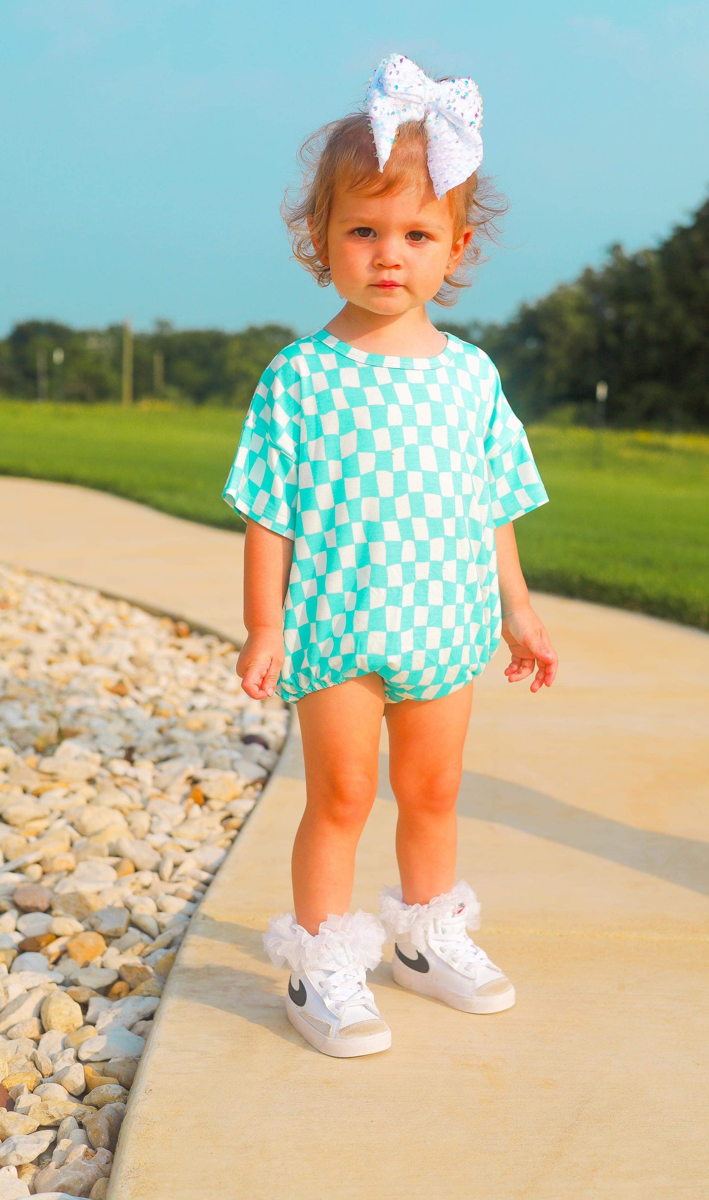 Wavy Checks Oversized Bamboo Romper