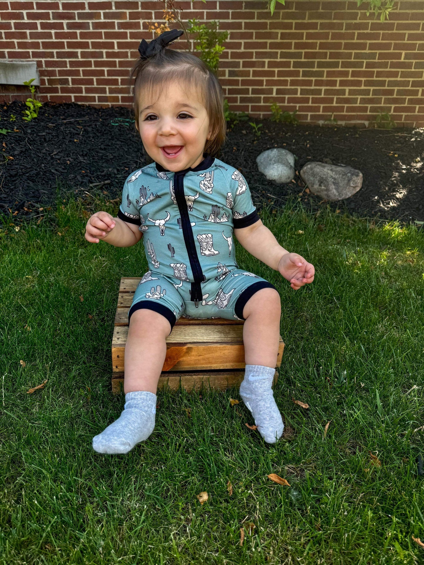 Teal Wild West Bamboo Shortie Romper