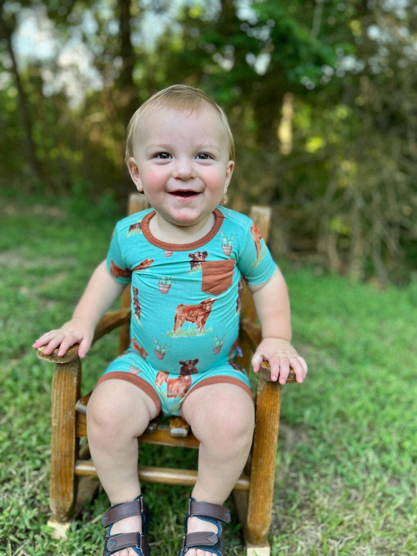 Teal Cow Bamboo Short Set