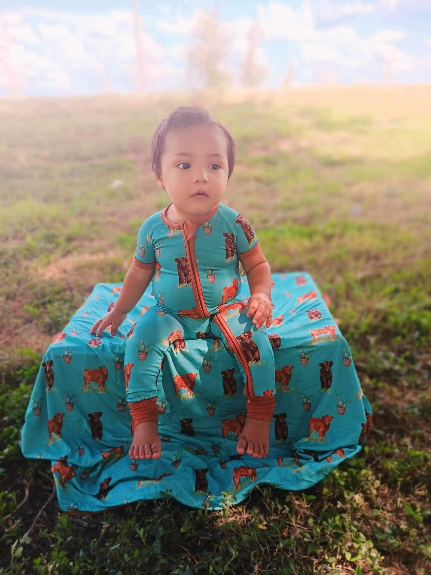 Teal Cow Short Sleeve Bamboo Sleeper