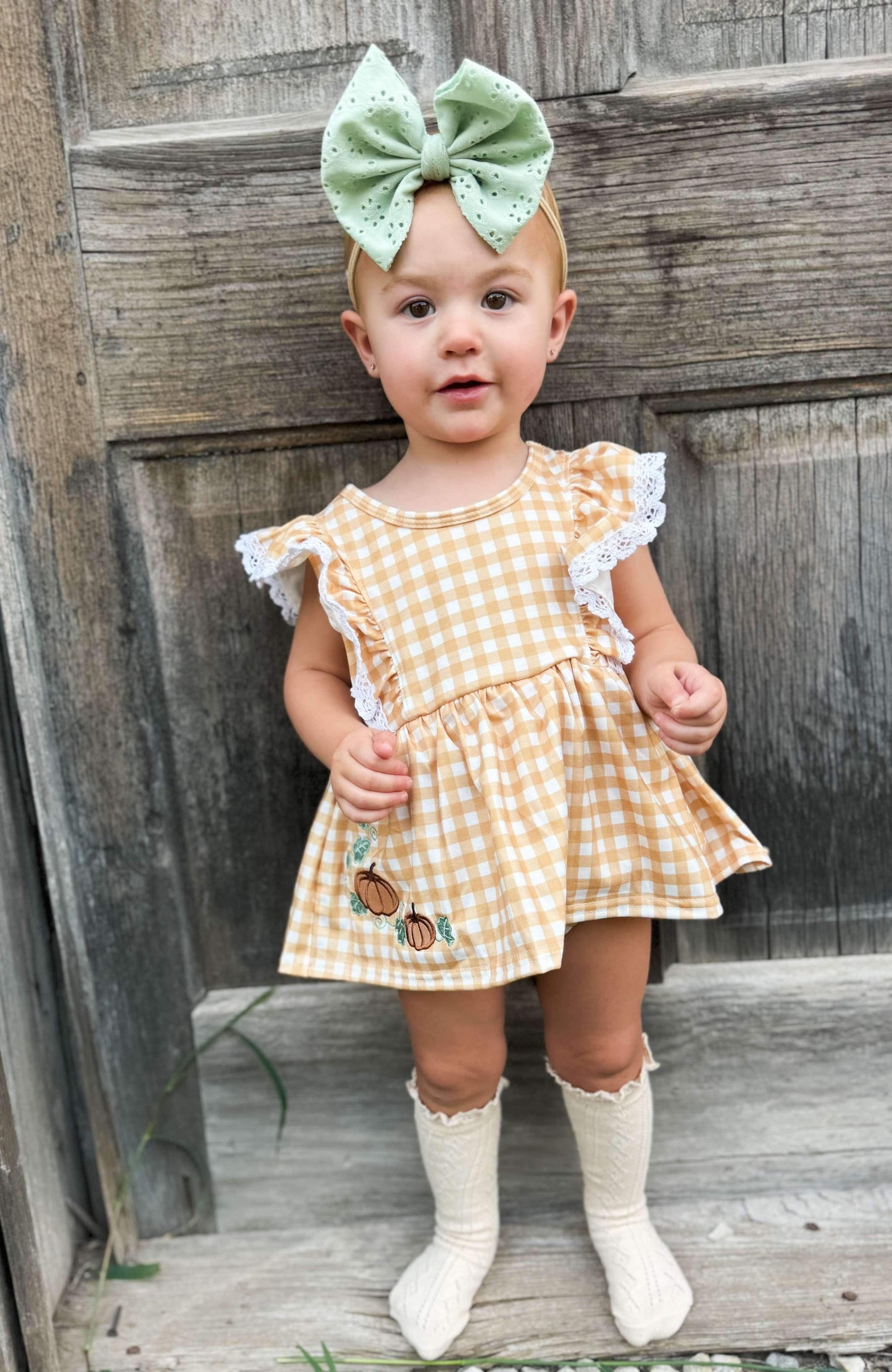 Mustard Plaid Pumpkin Smocked Bubble Romper (FINAL SALE)