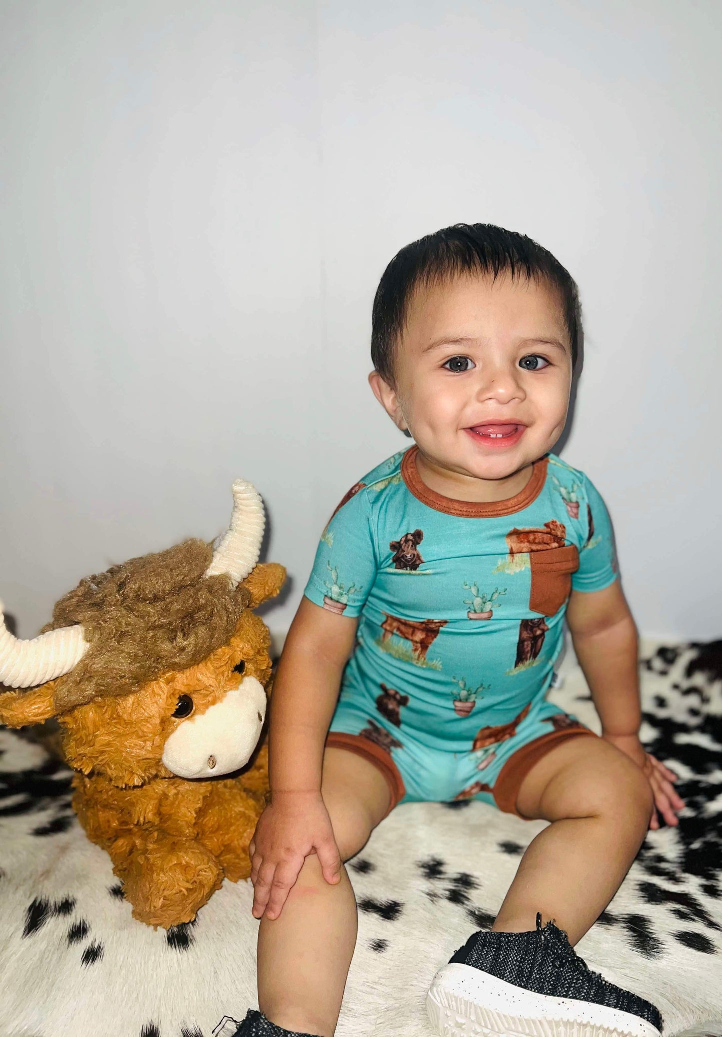 Teal Cow Bamboo Short Set