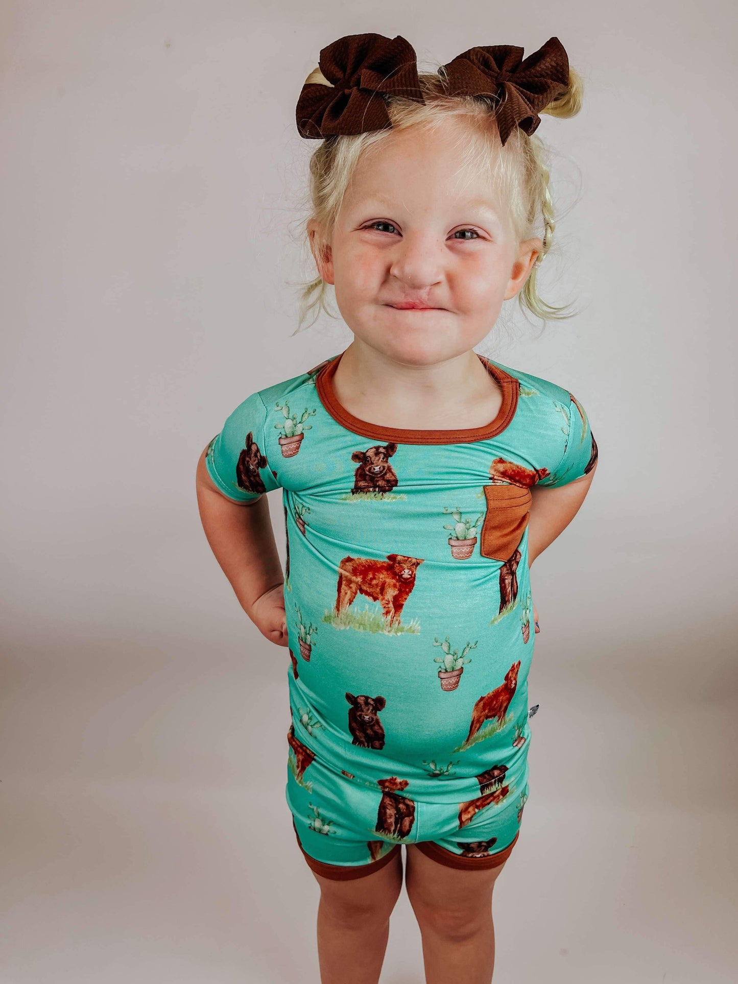 Teal Cow Bamboo Short Set