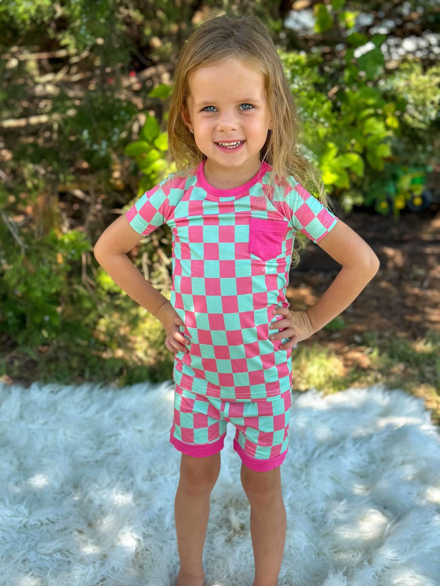 Bubblegum Checks Bamboo Short Set