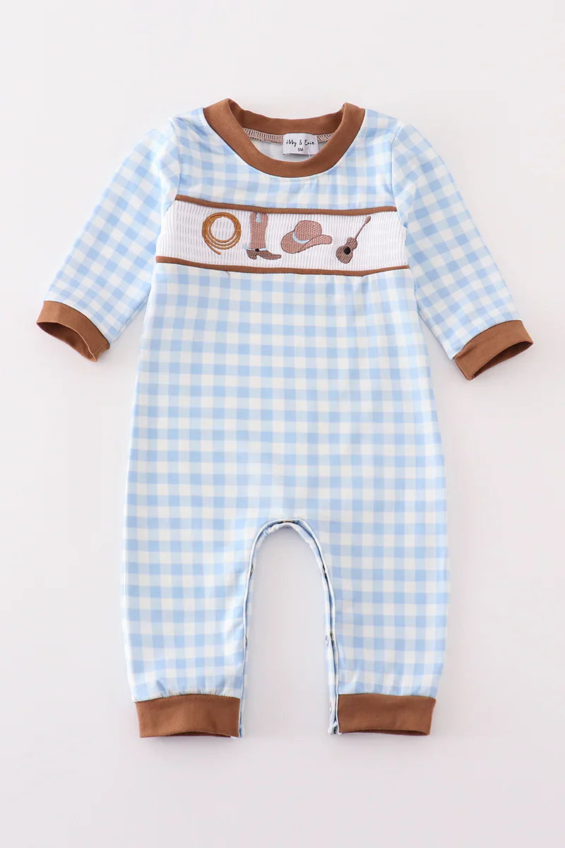 Blue Cowboy Smocked Romper