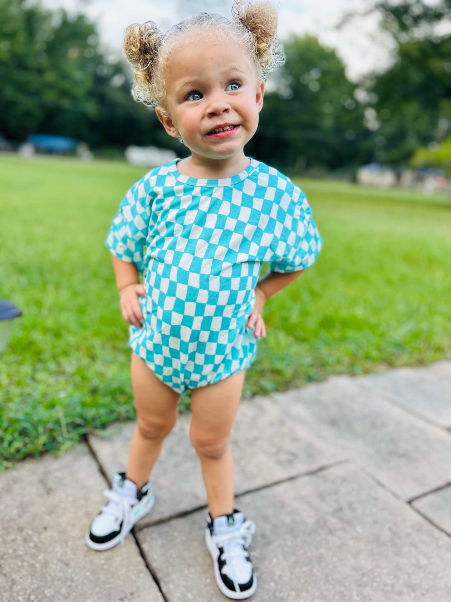 Wavy Checks Oversized Bamboo Romper