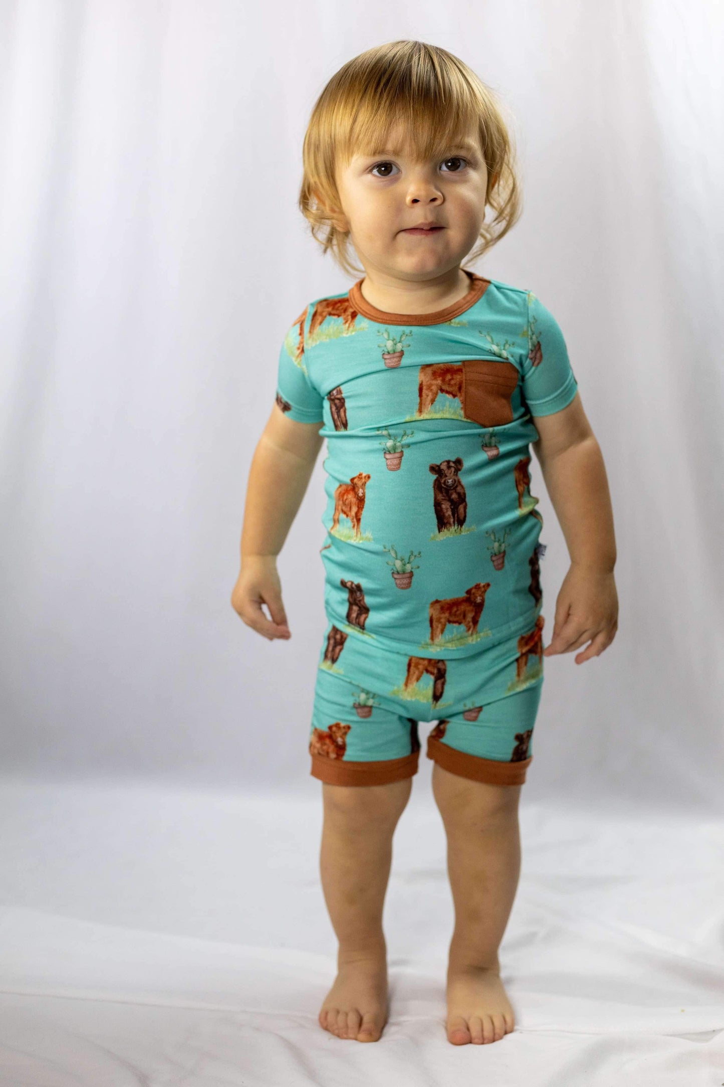 Teal Cow Bamboo Short Set
