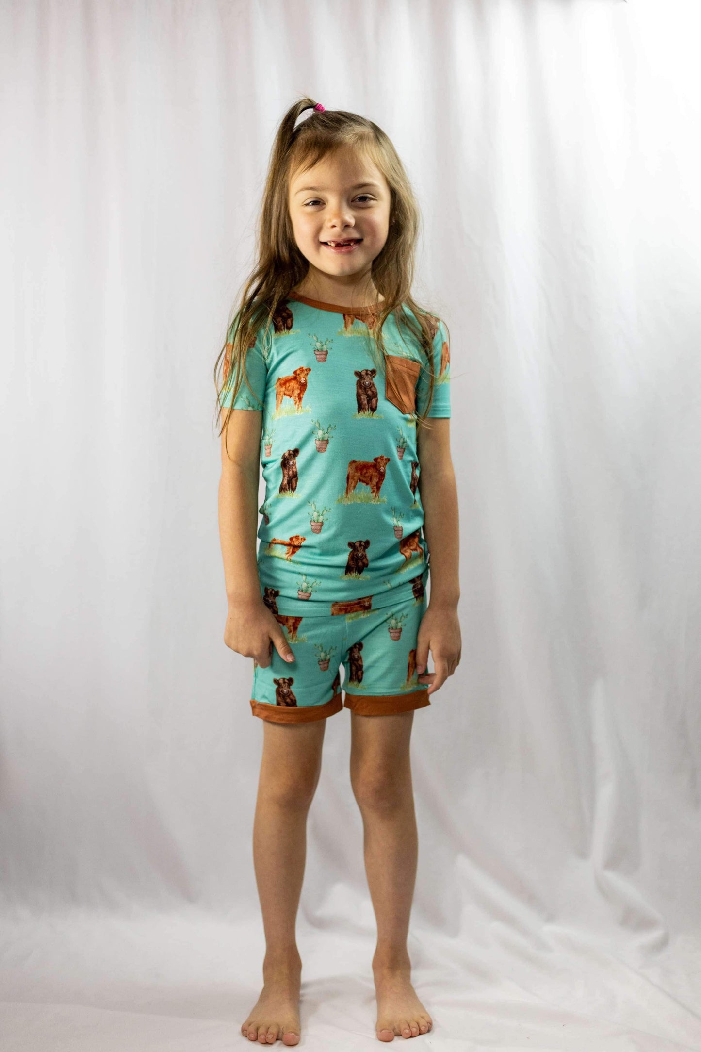 Teal Cow Bamboo Short Set